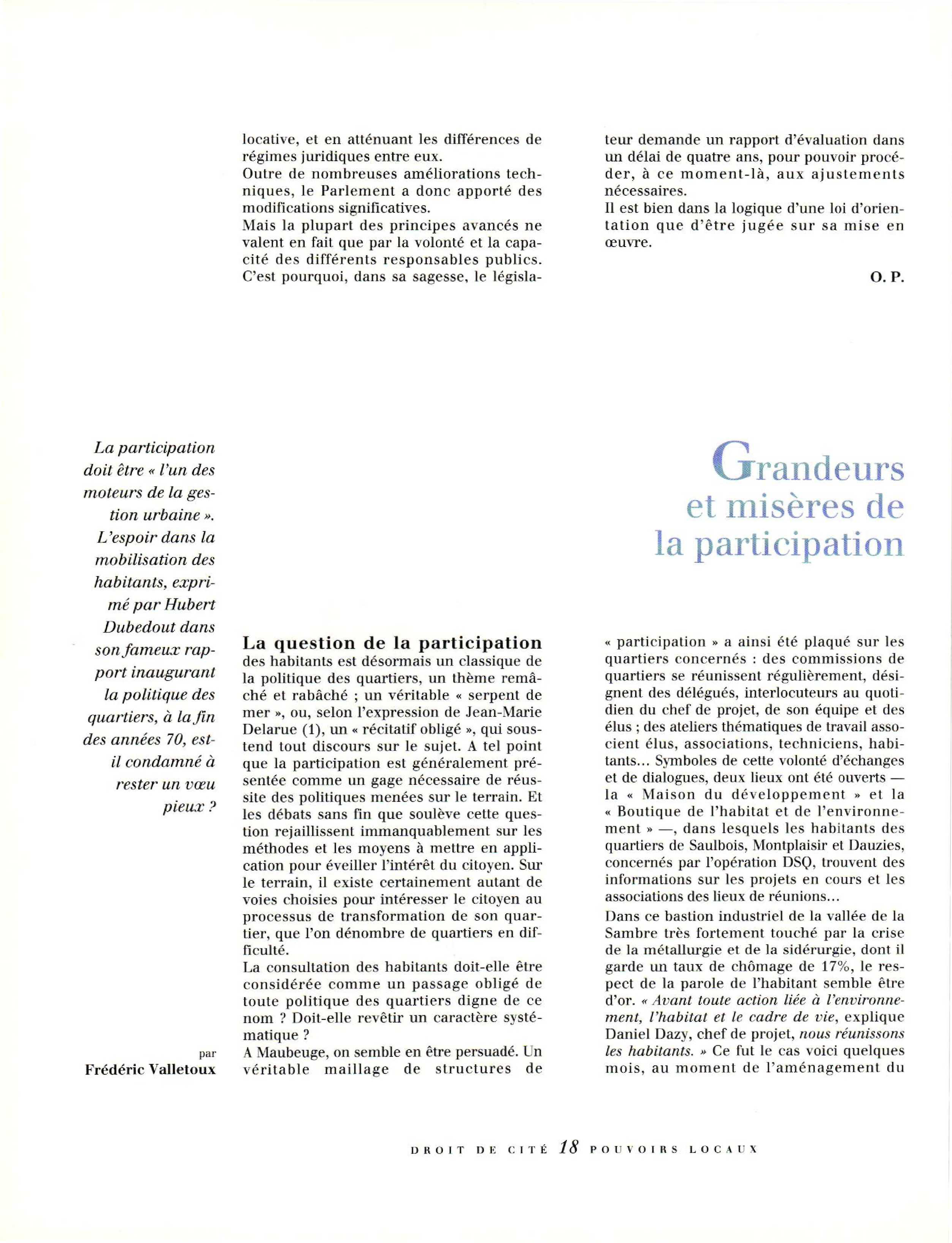 Article : Grandeurs et misères de la participation