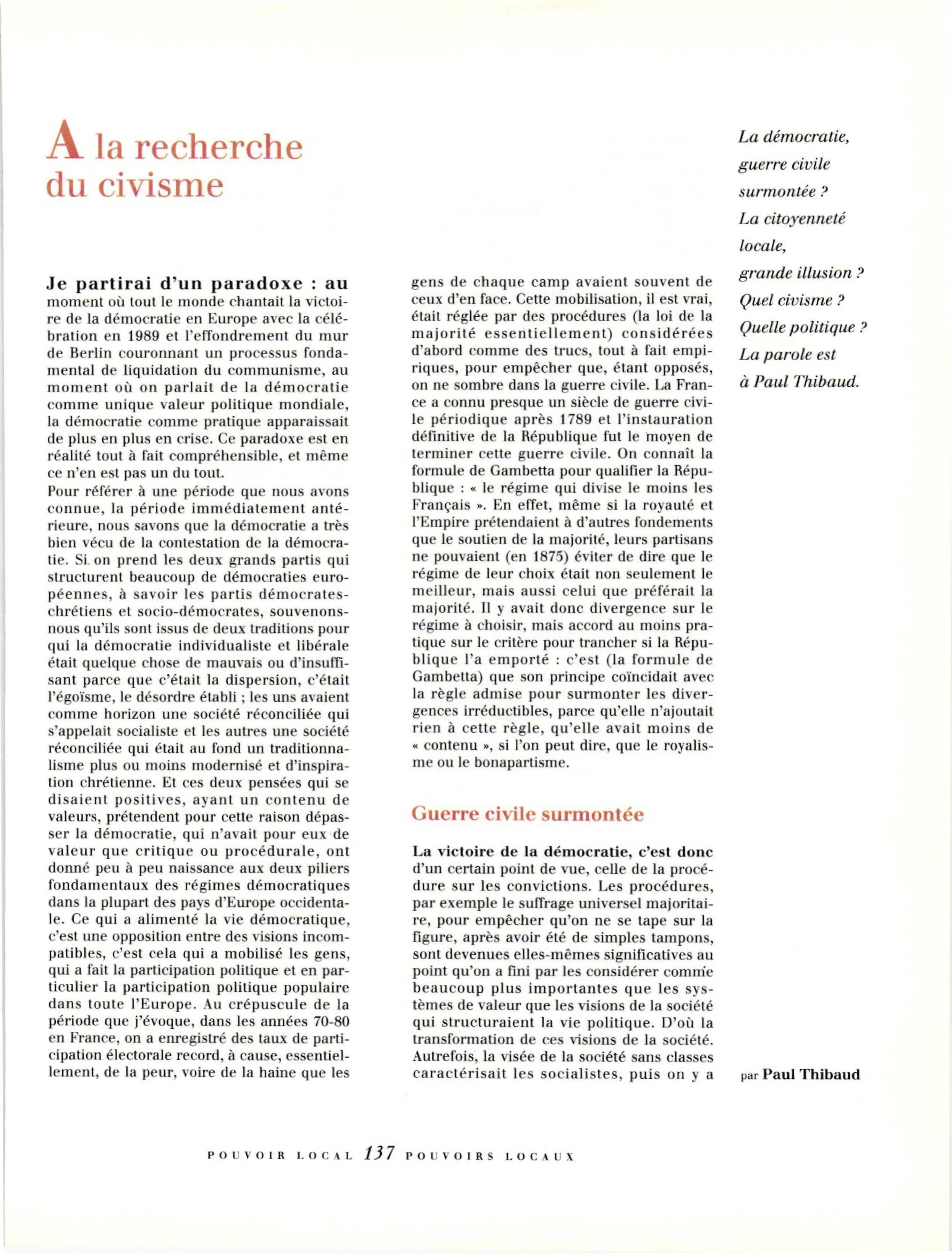 Article : Ecce homo localis ? À la recherche du civisme