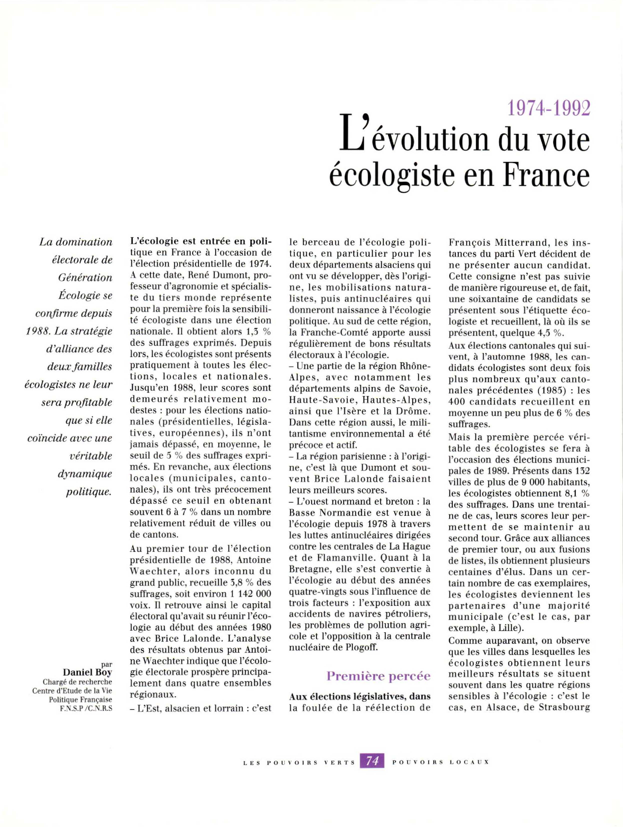 Article : L’évolution du vote écologiste