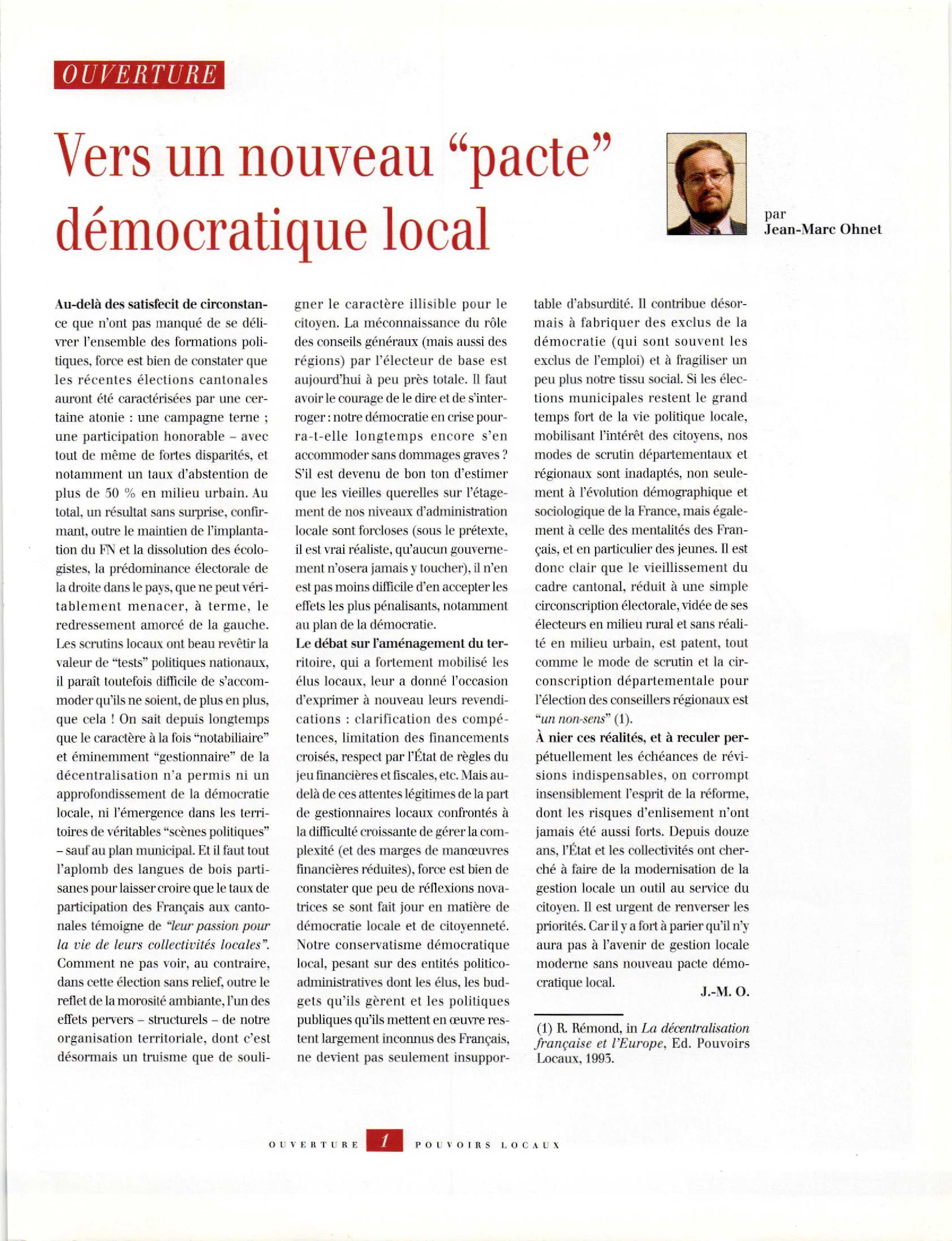 Article : Vers un renouveau démocratique local