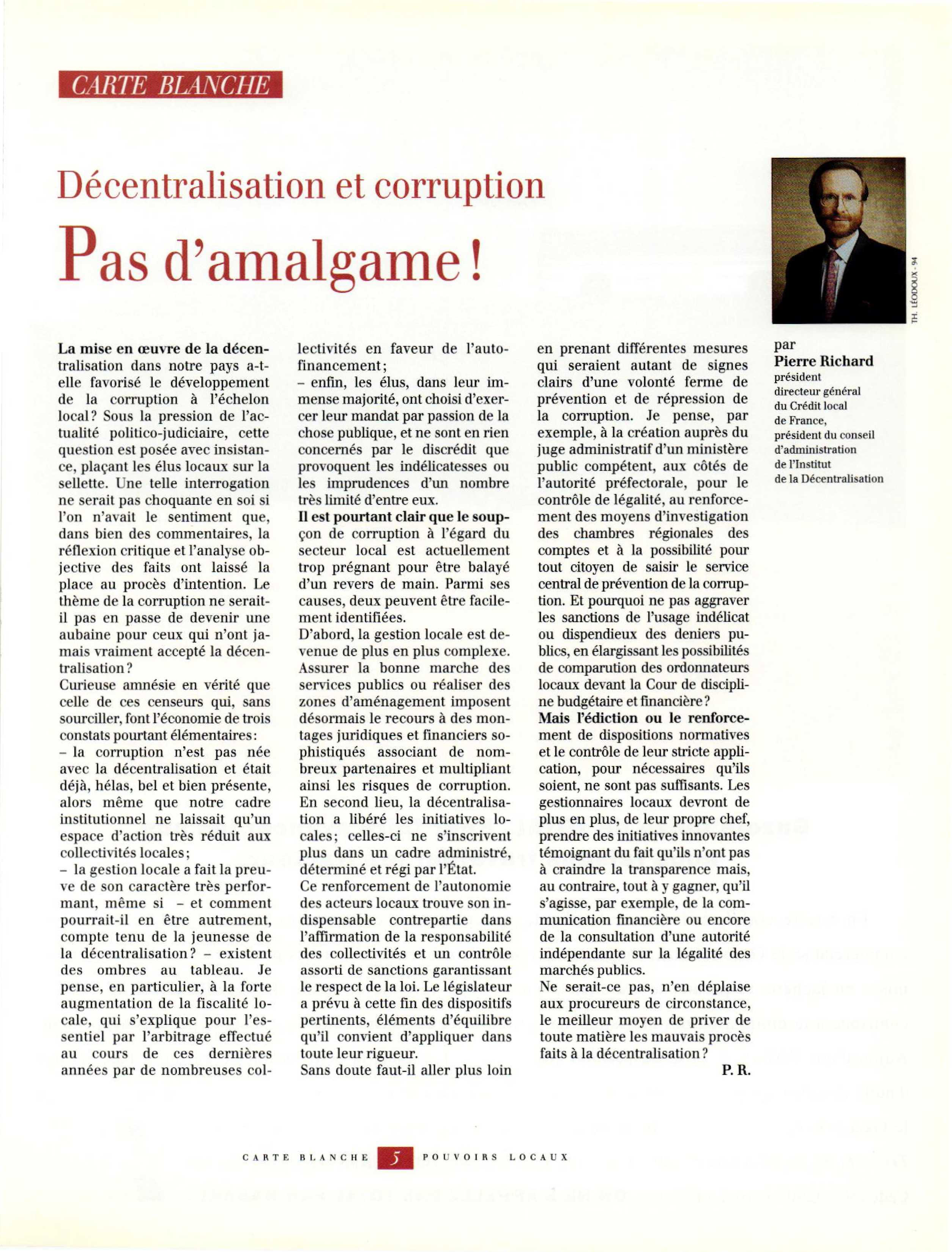 Article : Décentralisation et corruption, pas d’amalgame!