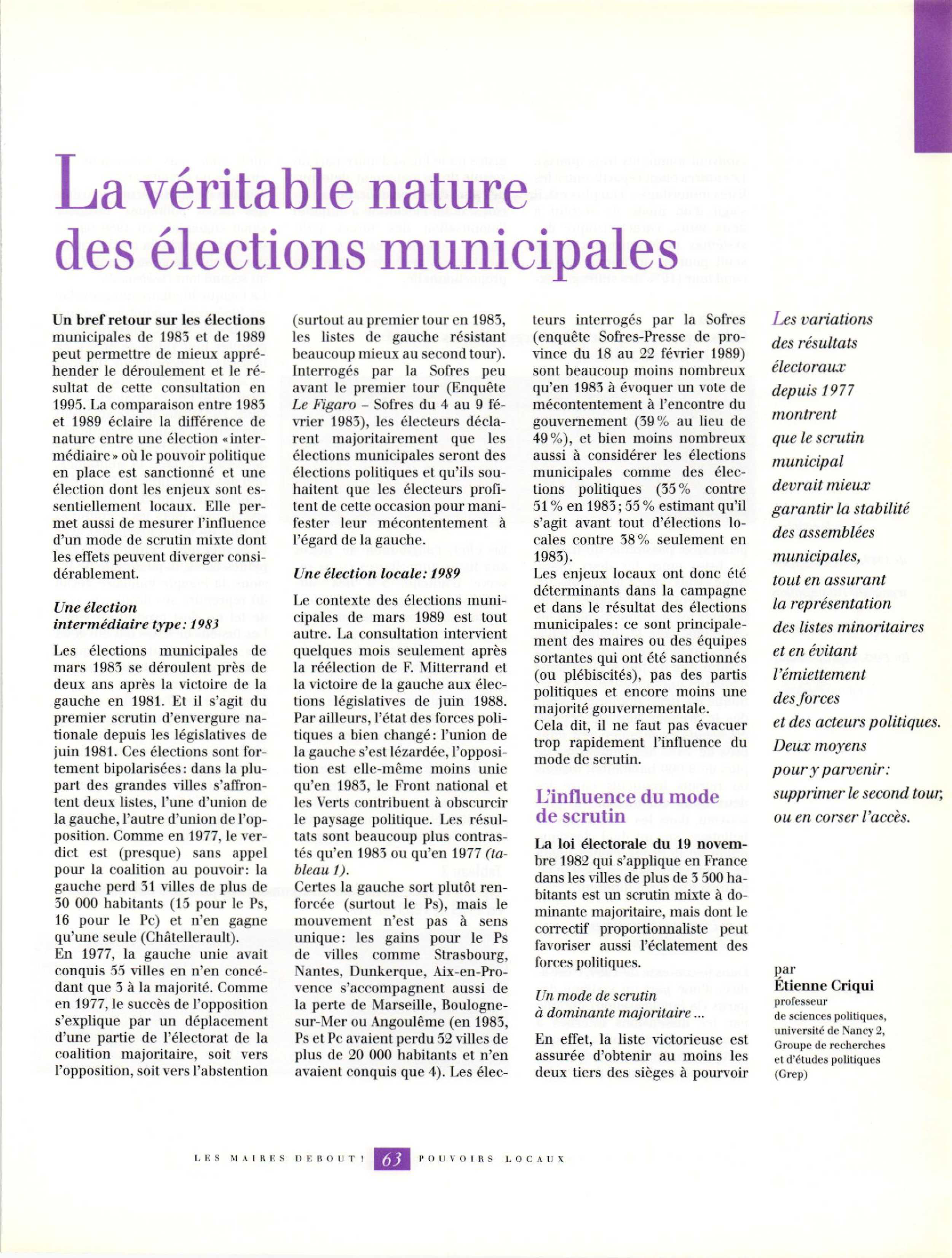 Article : La véritable nature des élections municipales