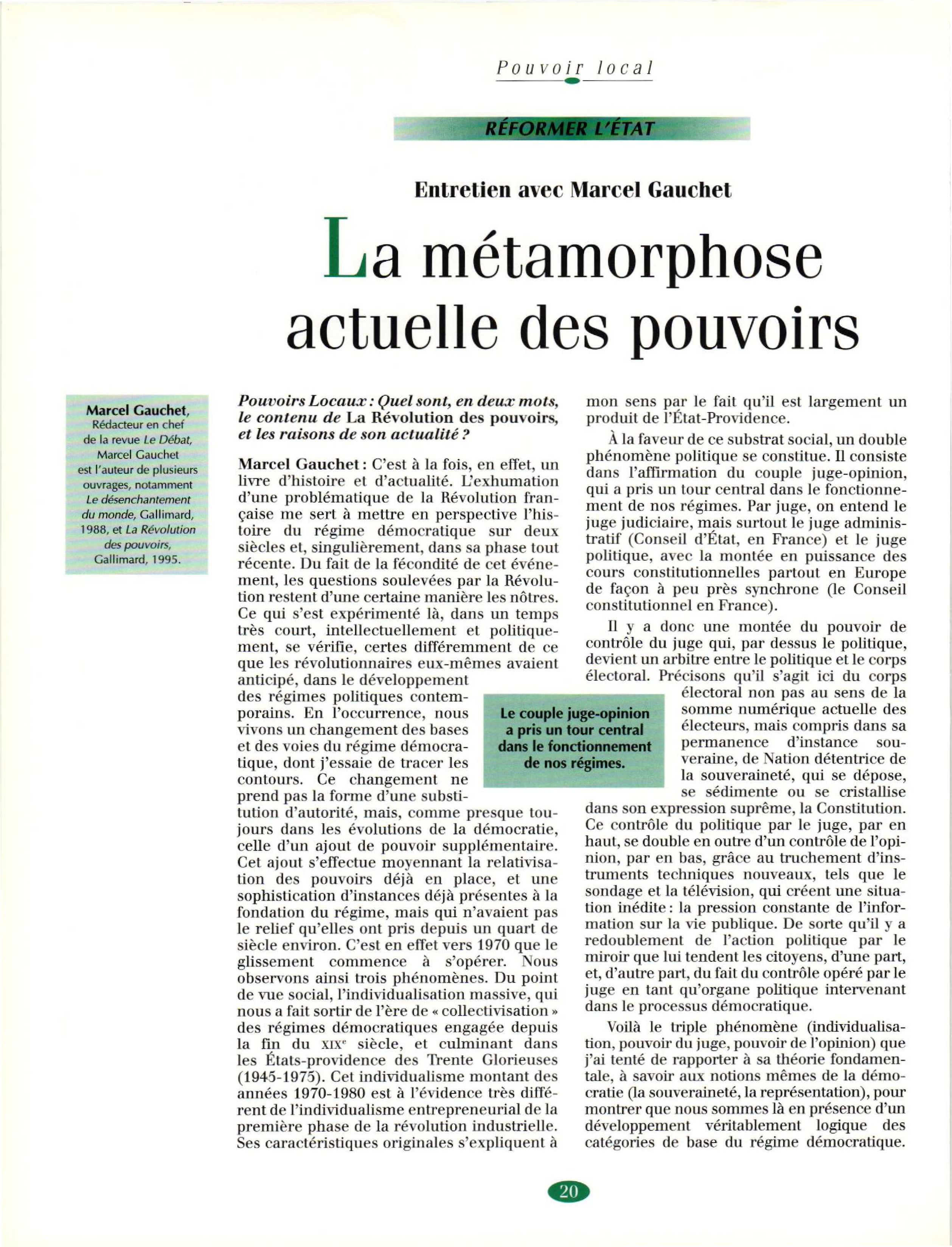 Article : Entretien avec Gauchet M.