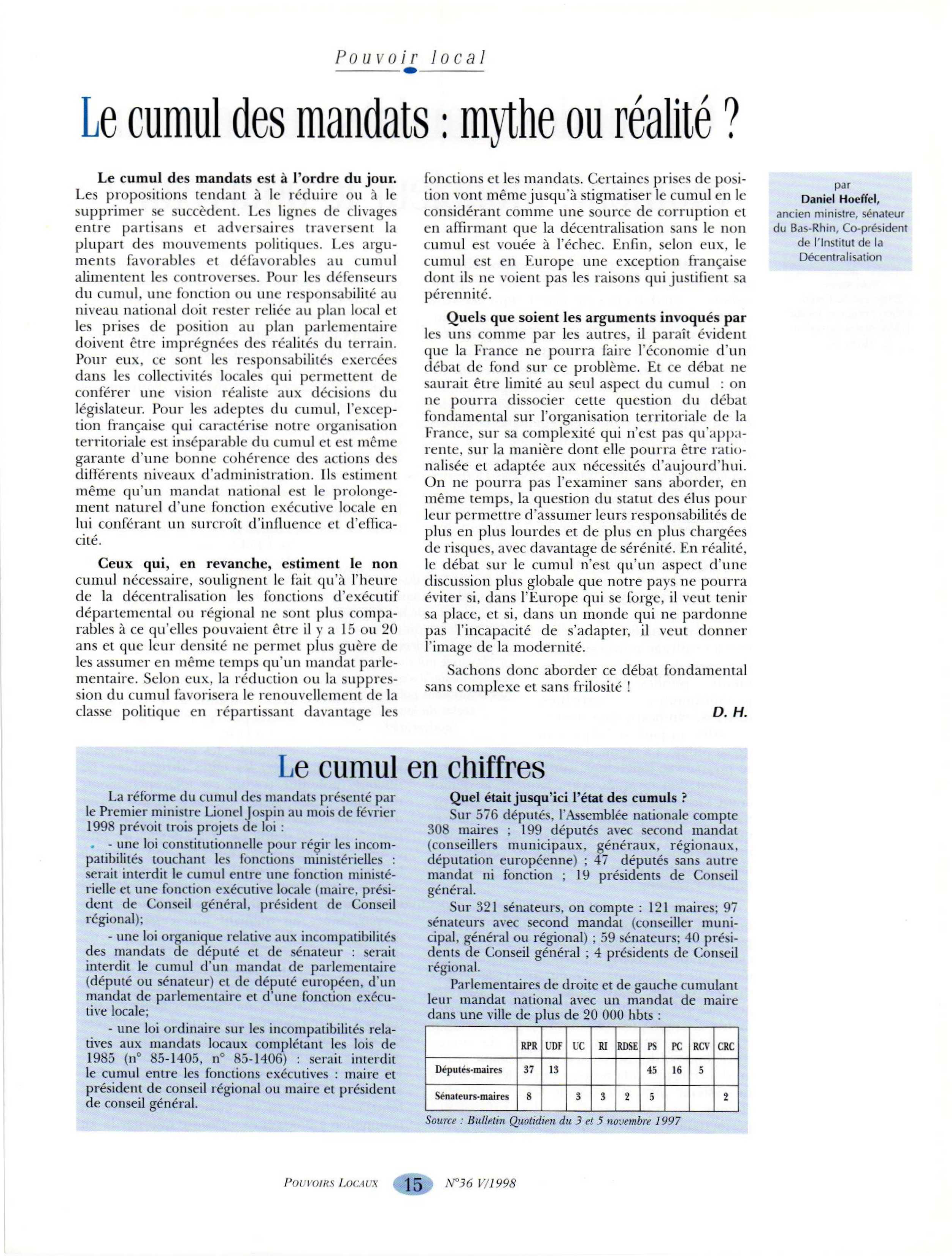 Article : Le cumul des mandats : mythe ou réalité ?