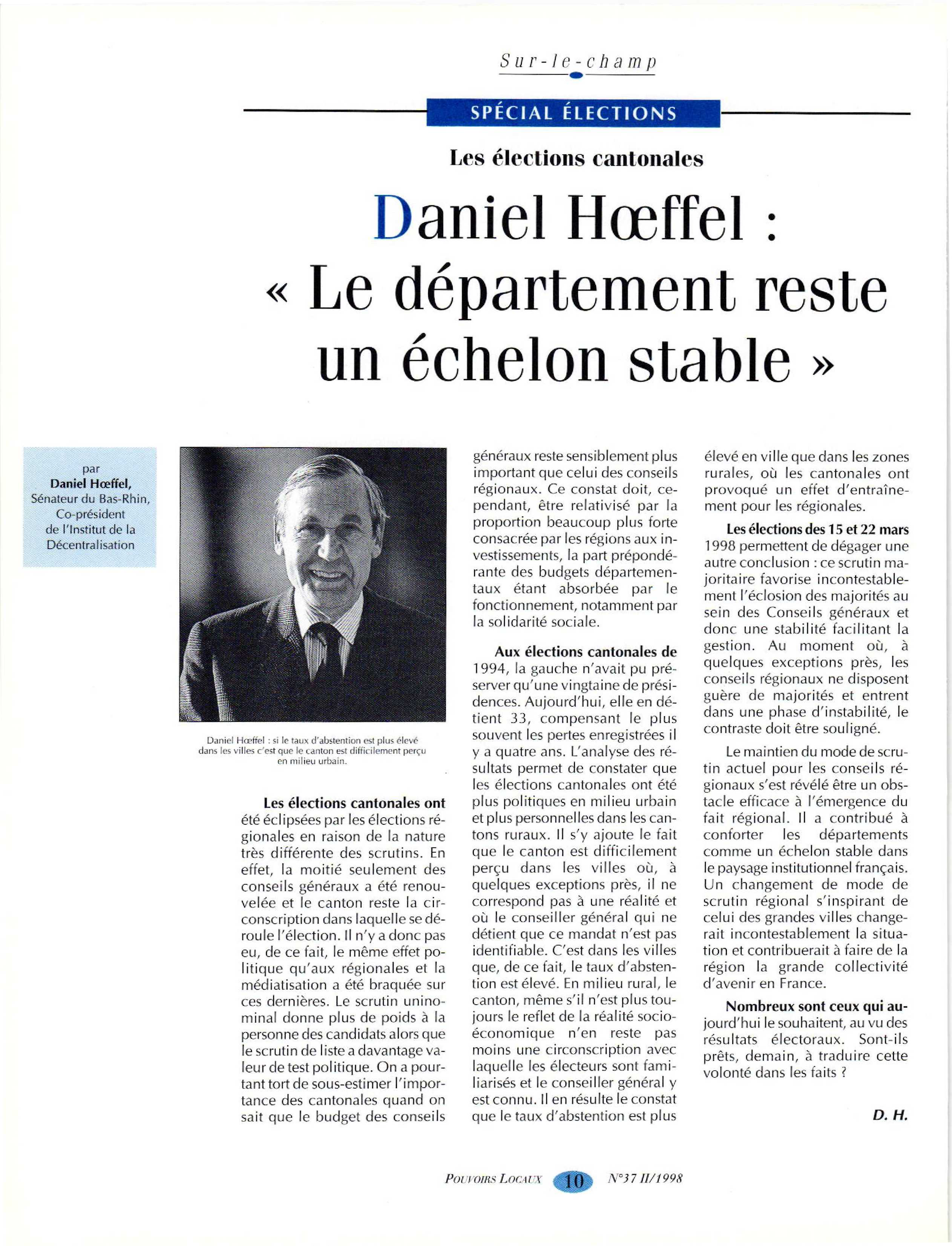 Article : Les élections cantonales - Le département reste un échelon stable