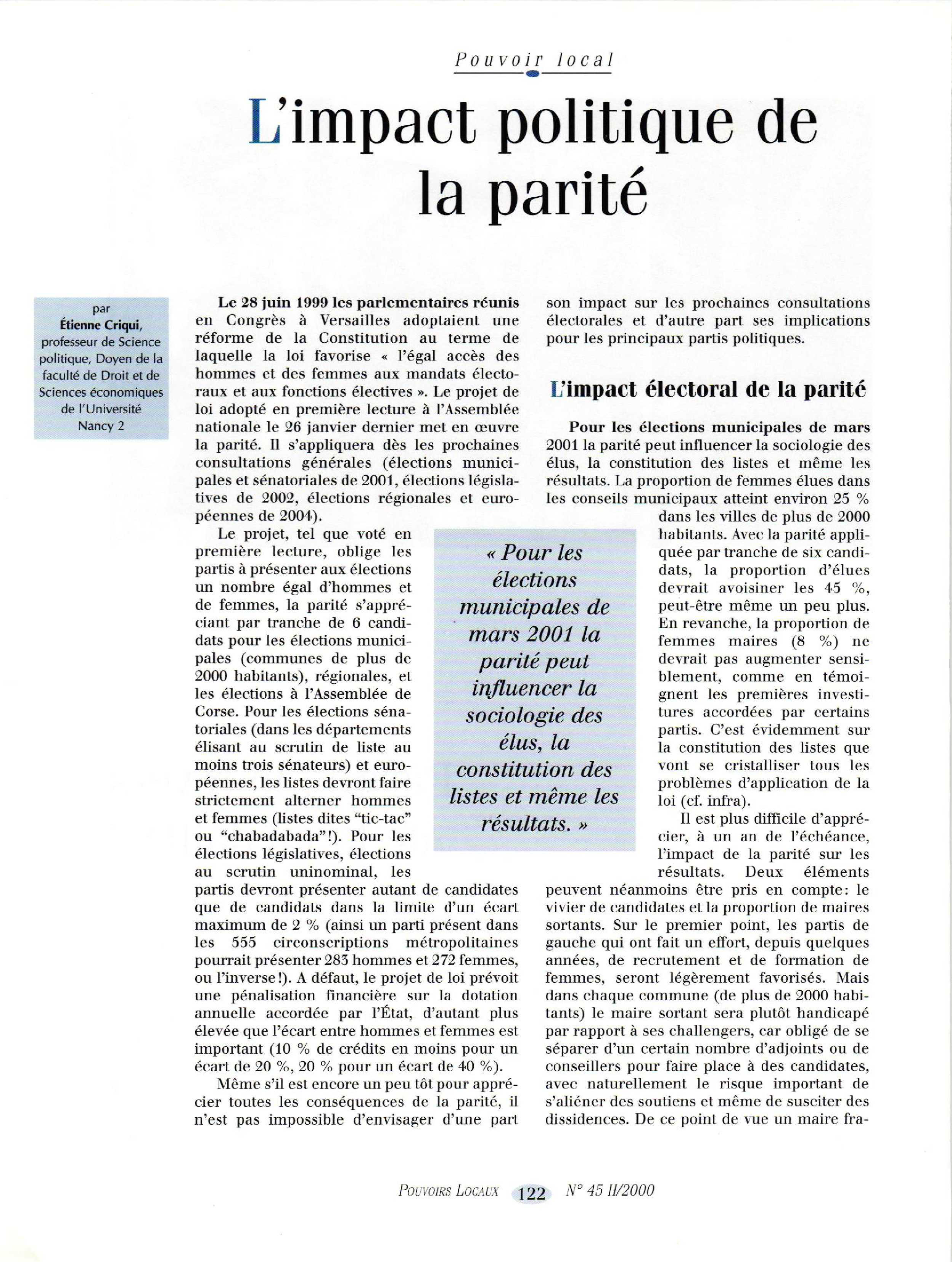 Article : L’impact politique de la parité