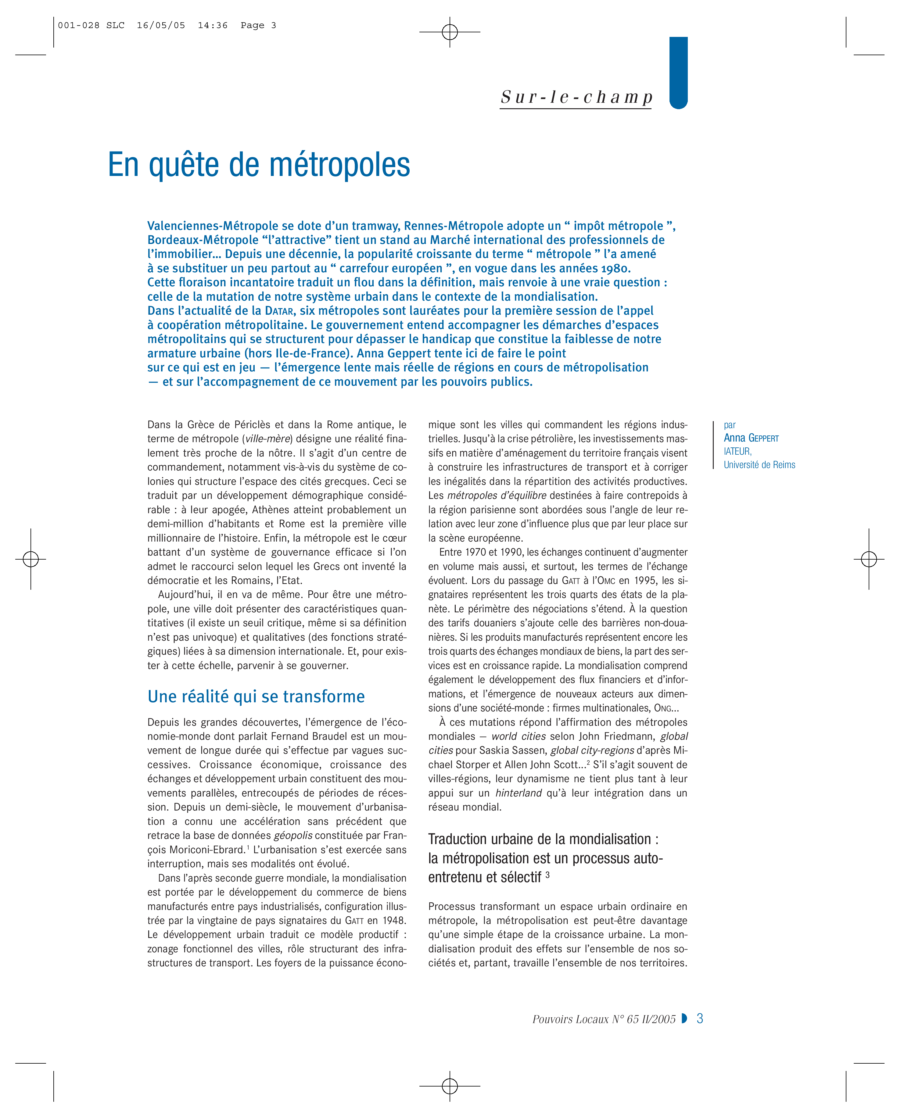Article : En quête de métropoles