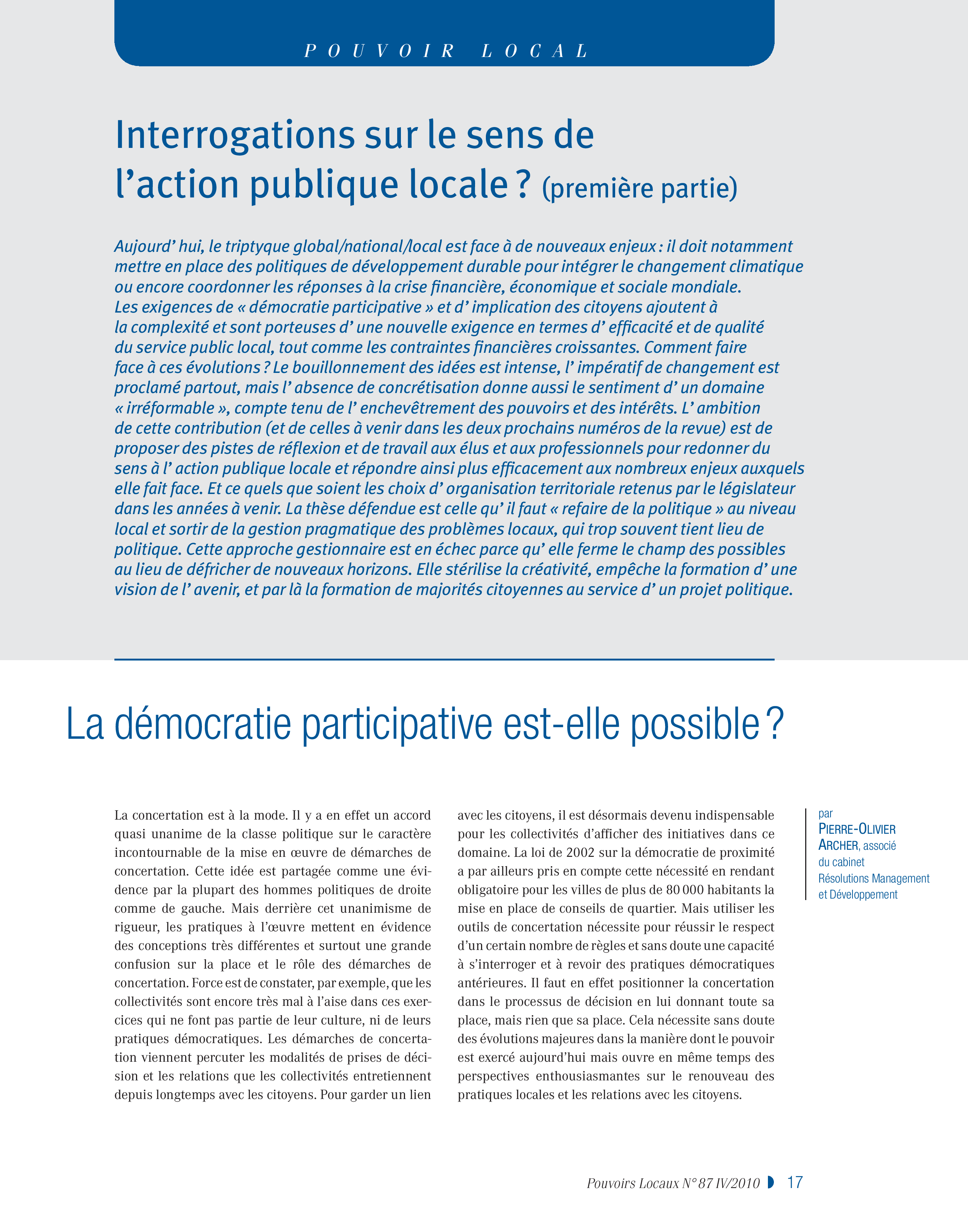 Article : La démocratie participative est-elle possible?