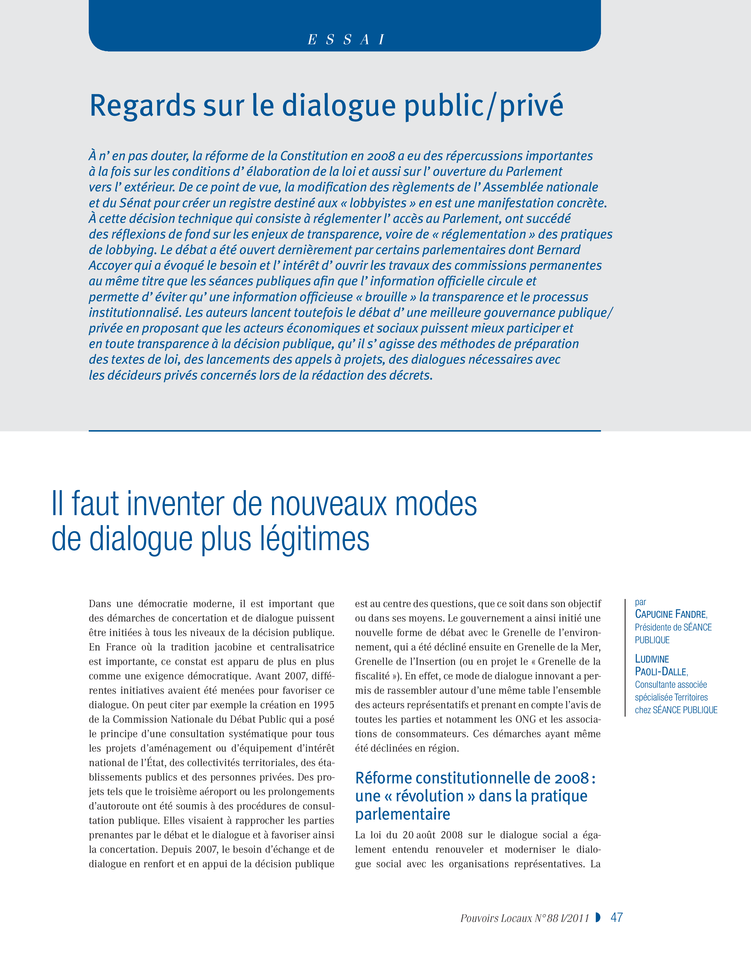 Article : Regards sur le dialogue public/privé