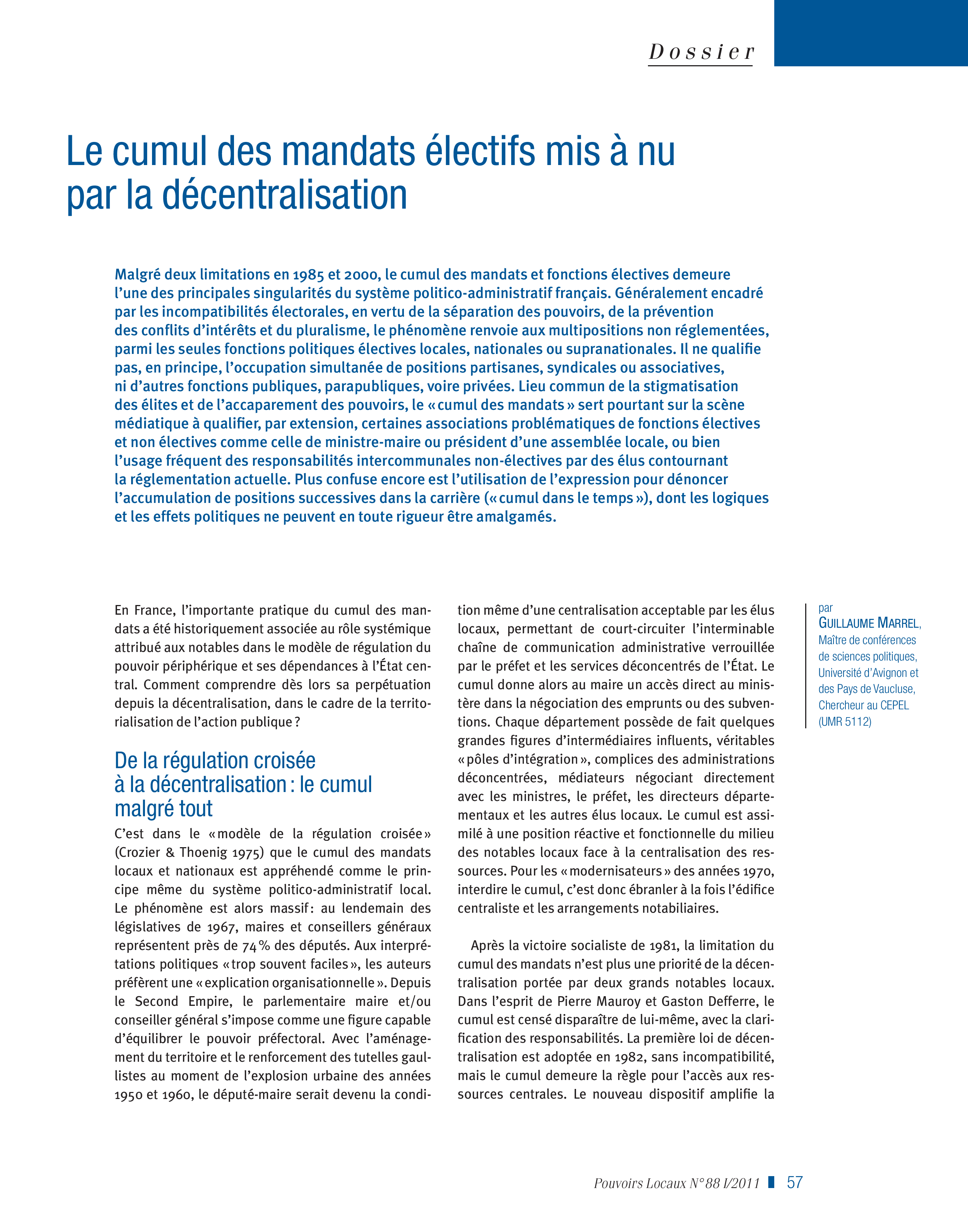 Article : Le cumul des mandats électifs mis à nu par la décentralisation
