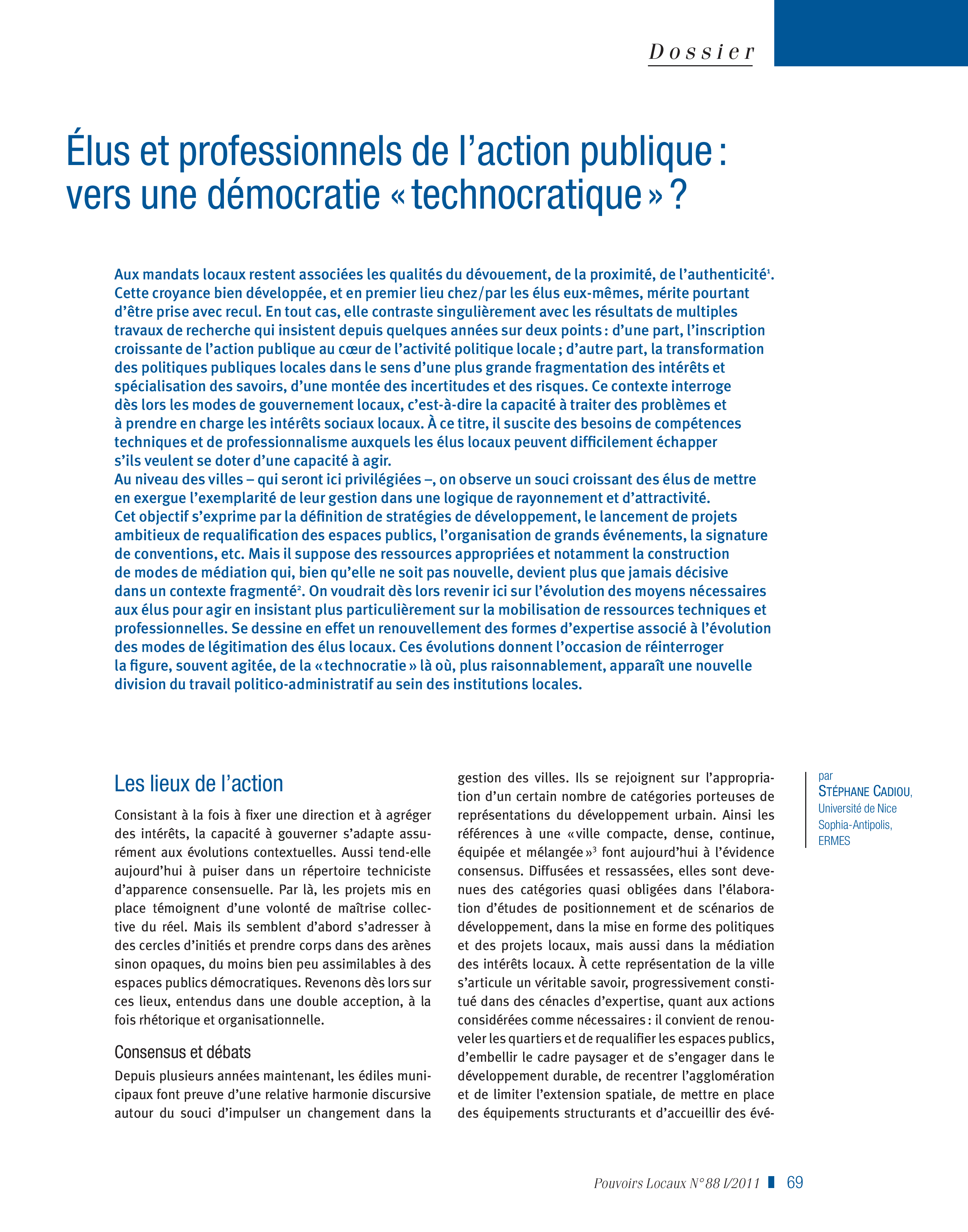 Article : Elus et professionnels de l’action publique : vers une démocratie « technocratique »?