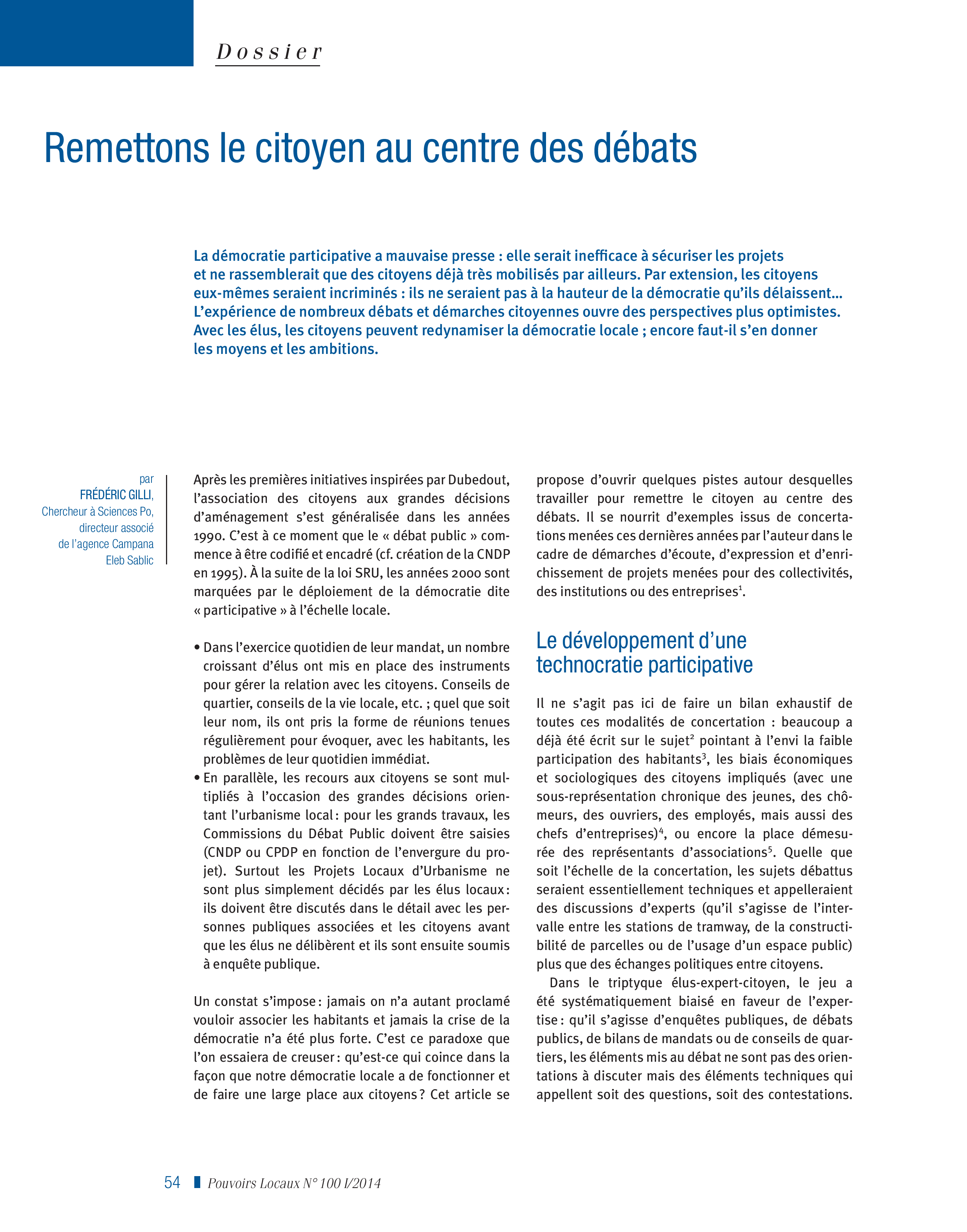 Article : Remettons le citoyen au centre des débats