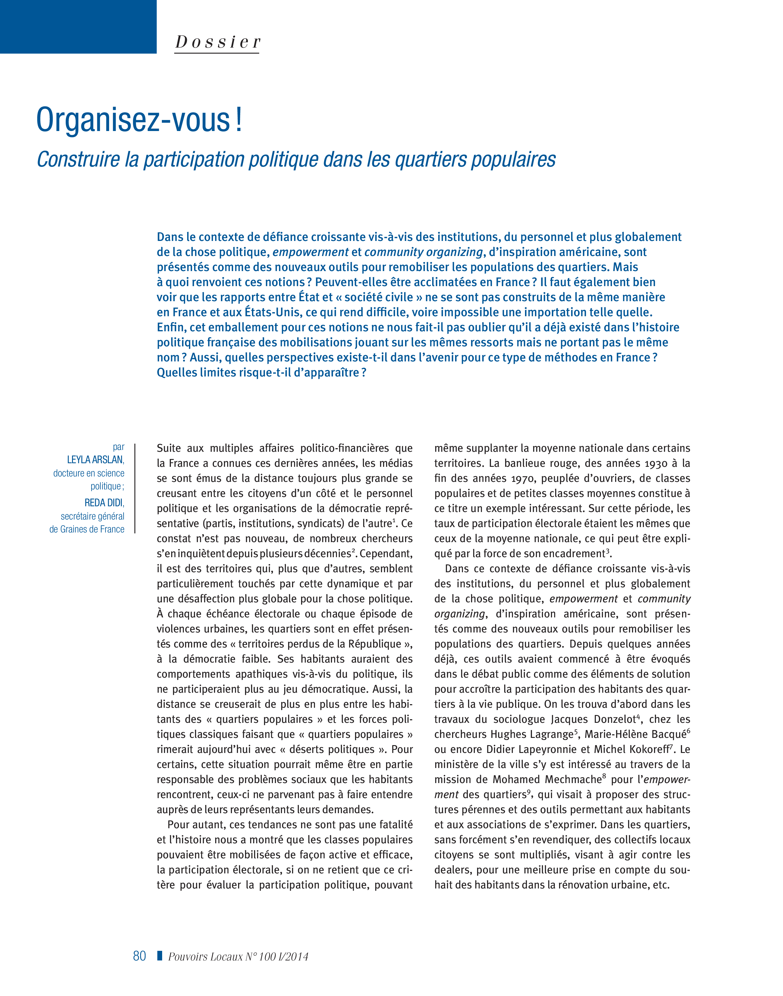 Article : Construire la participation politique dans les quartiers populaires
