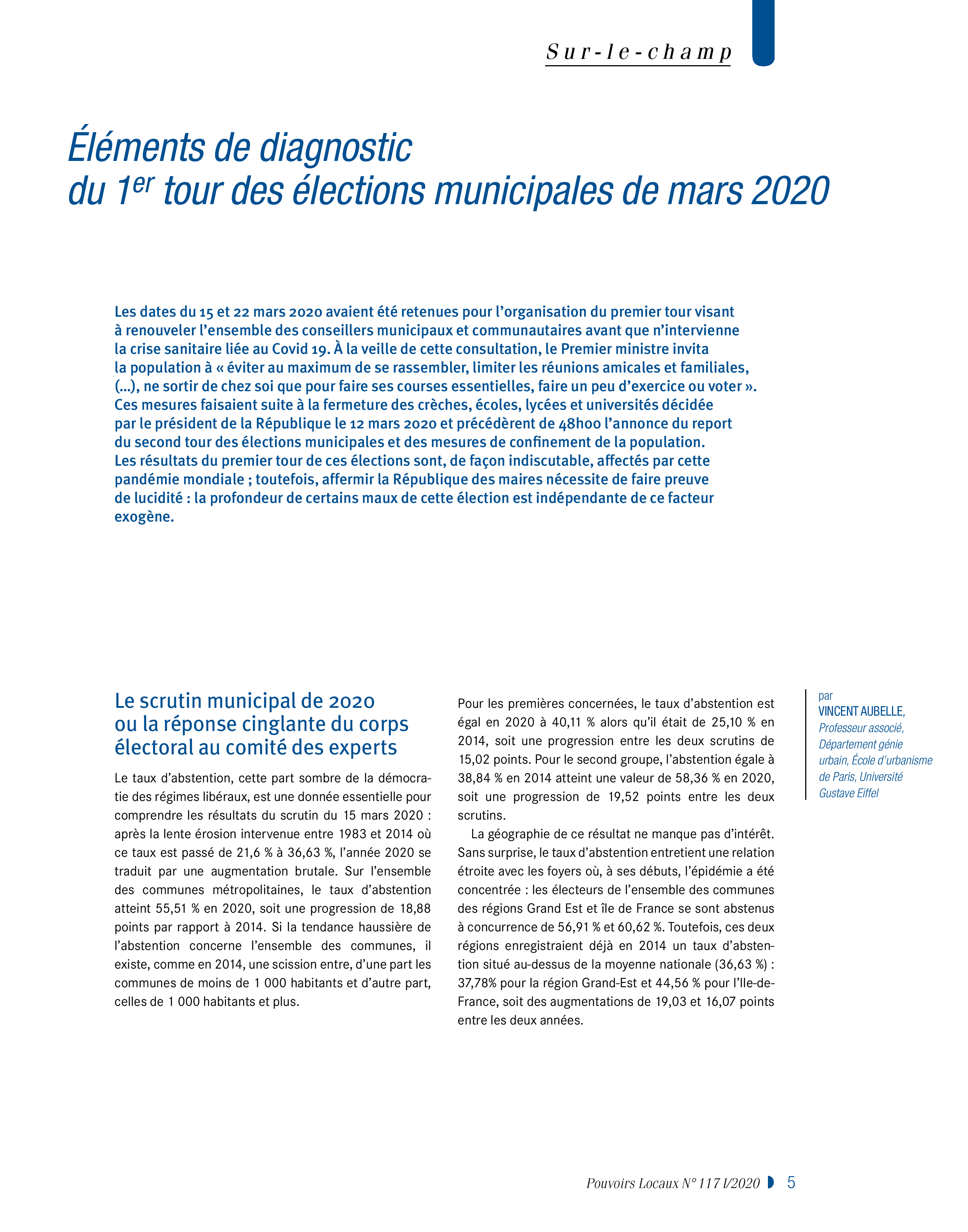 Article : Éléments de diagnostic du 1er tour des élections municipales de mars 2020