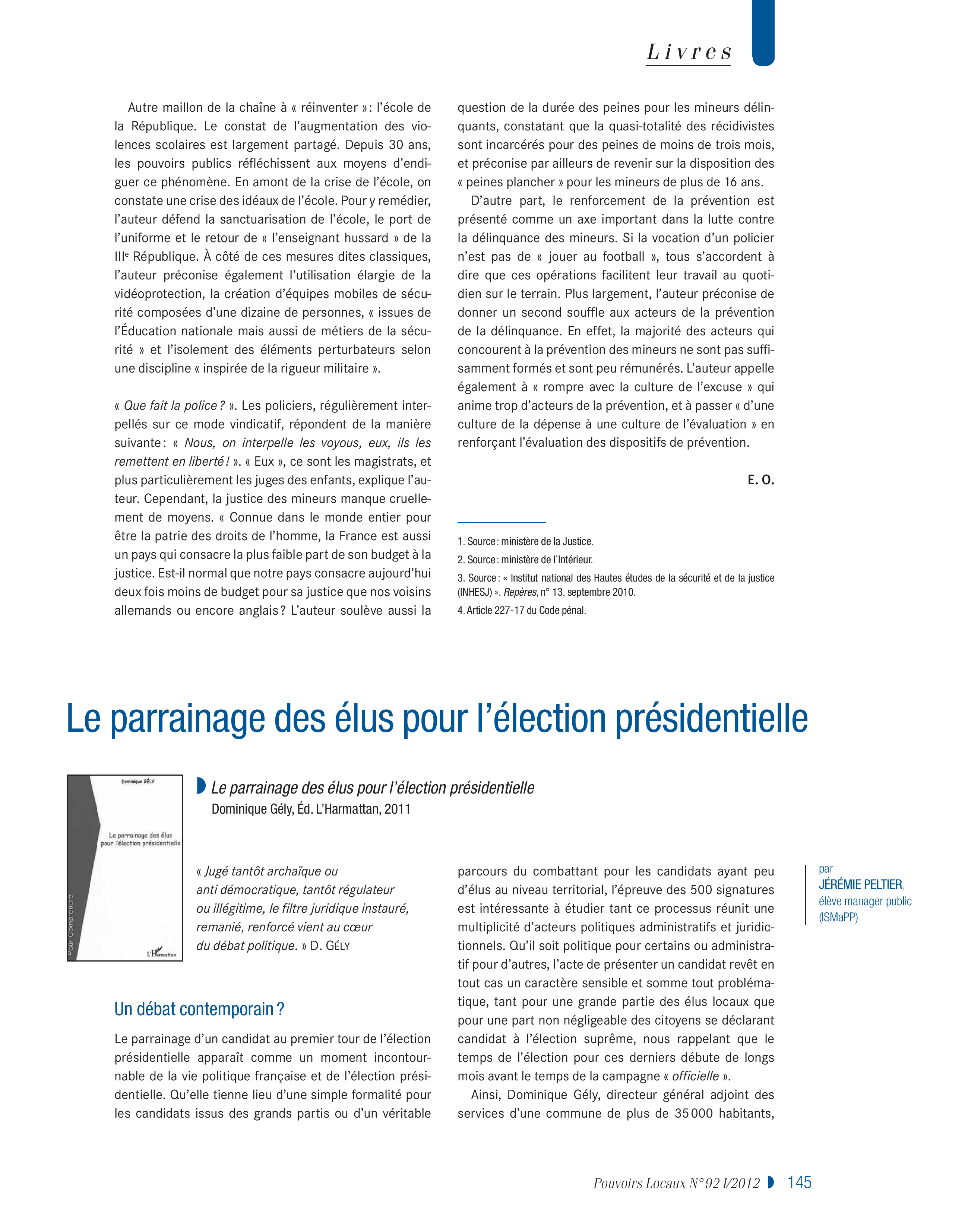 Article : Le parrainage des élus pour l’élection présidentielle
