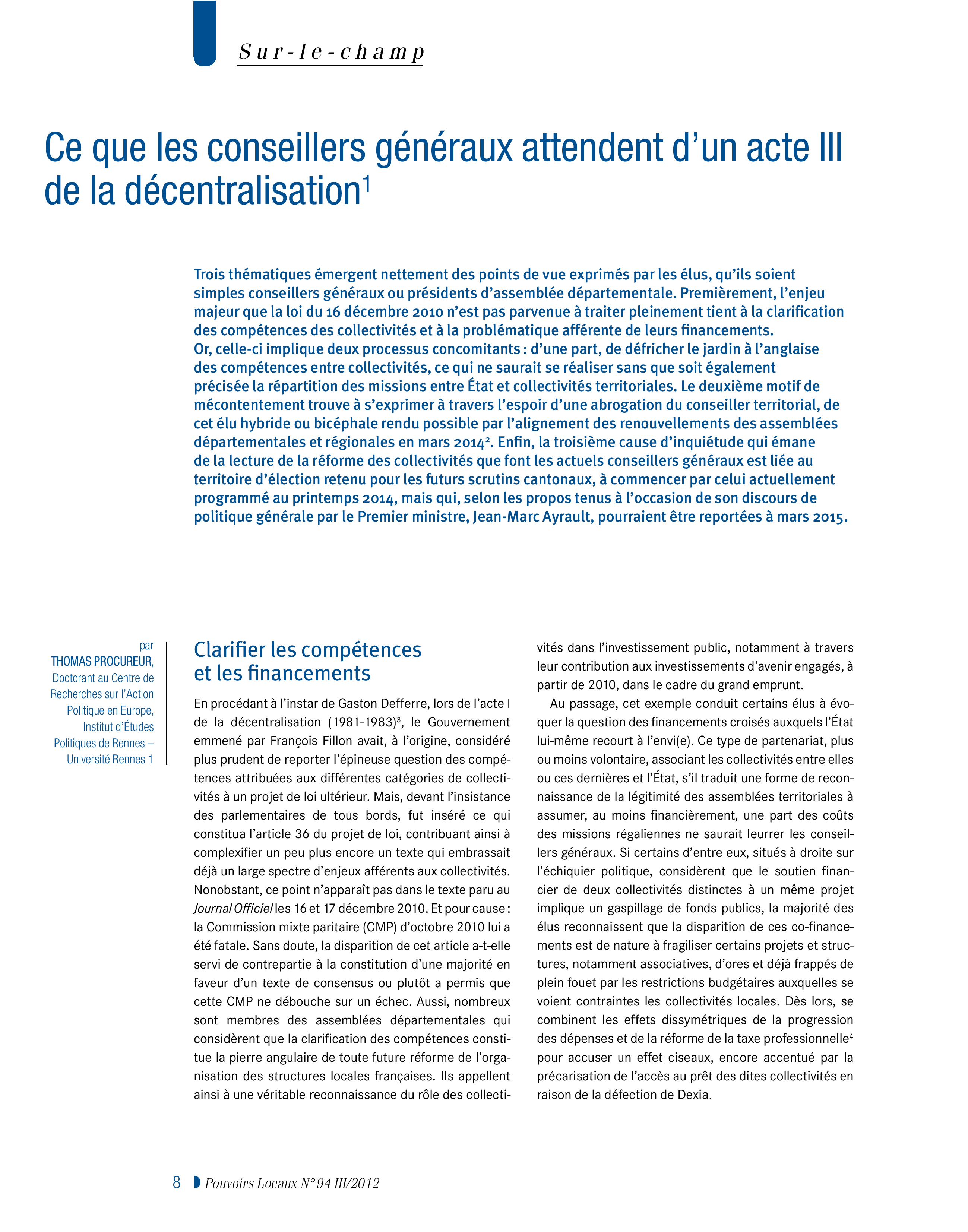 Article : Ce que les conseillers généraux attendent d’un acte III de la décentralisation
