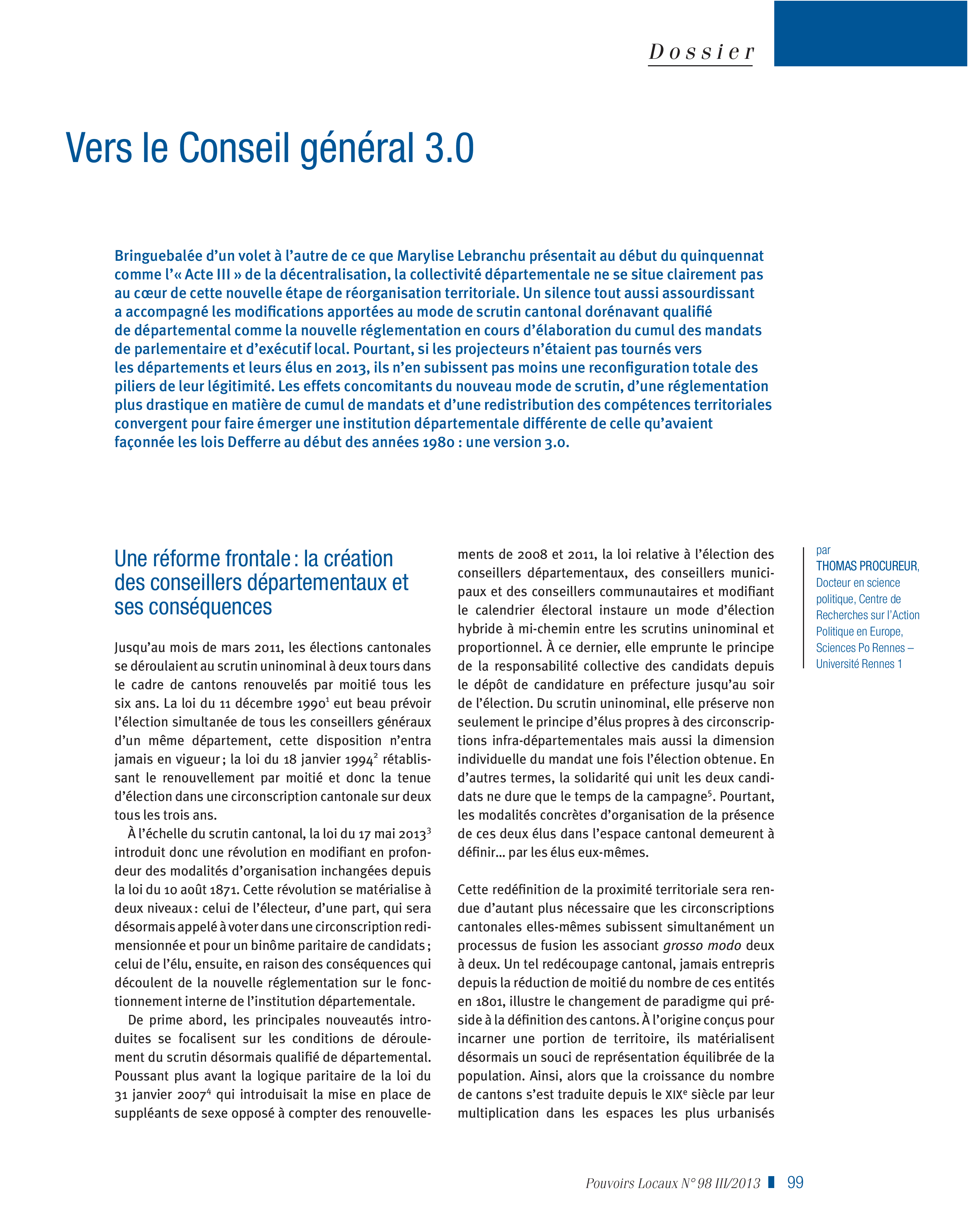 Article : Vers le Conseil général 3,0