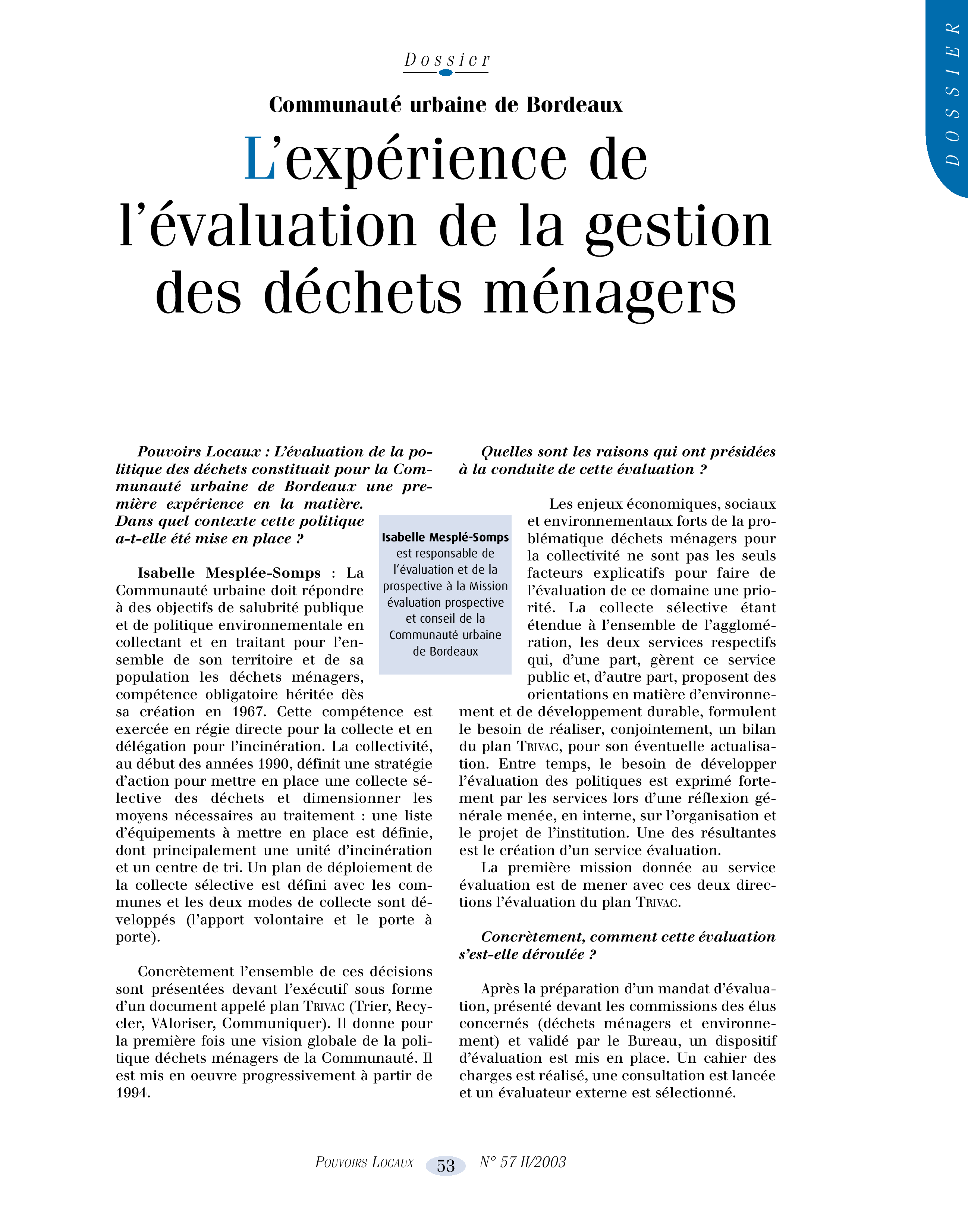 Article : L’expérience de l’évaluation de la gestion des déchets ménagers