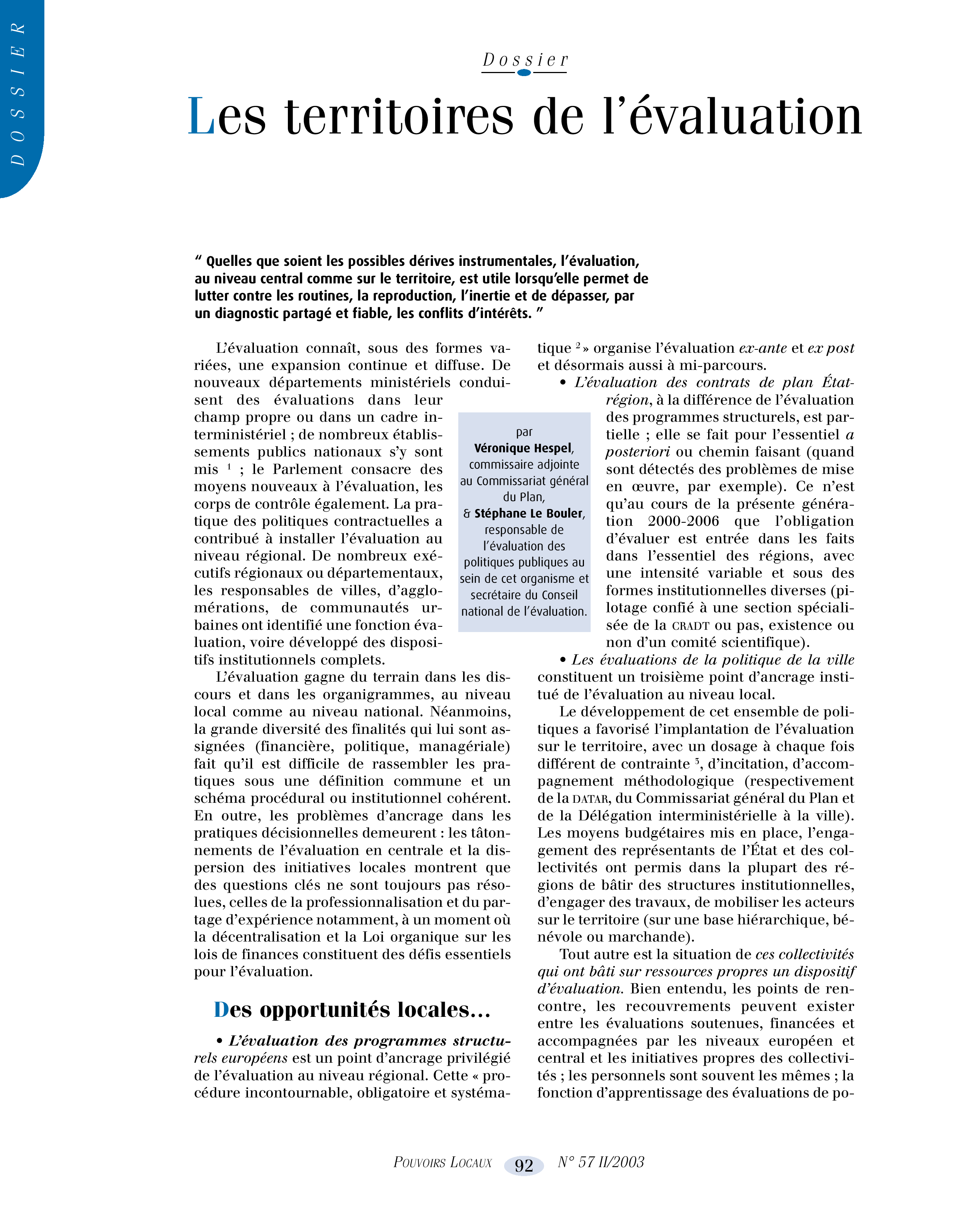 Article : Les territoires de l’évaluation