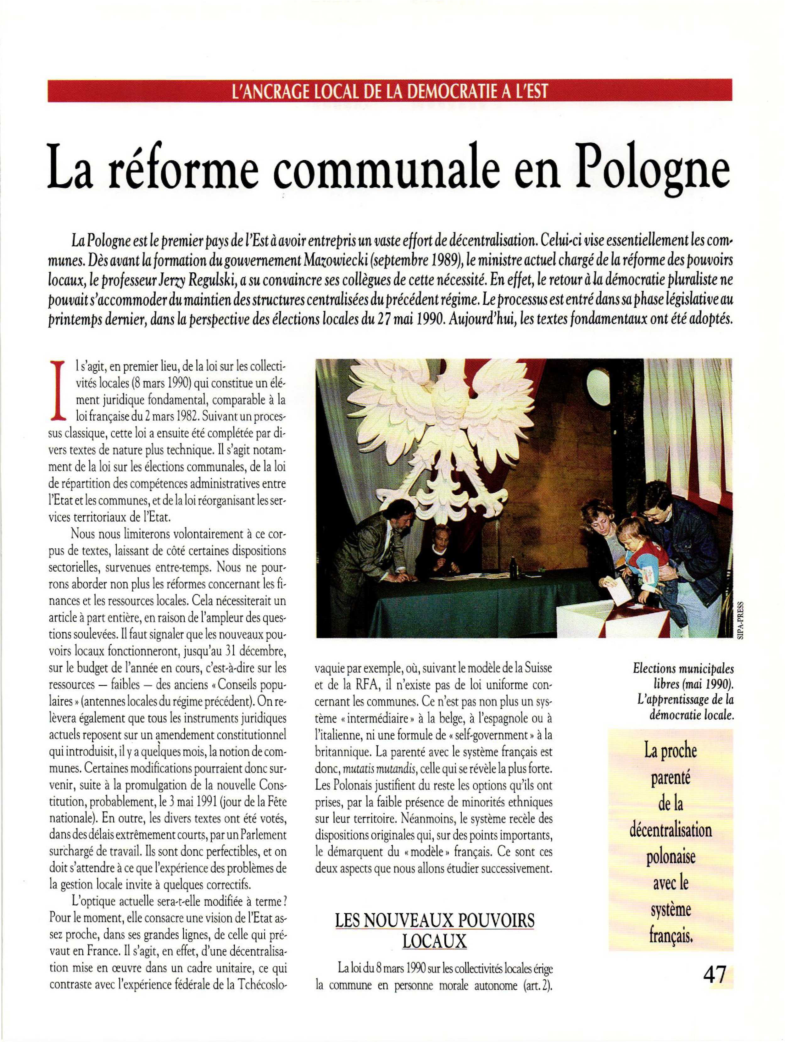 Article : La réforme communale en Pologne