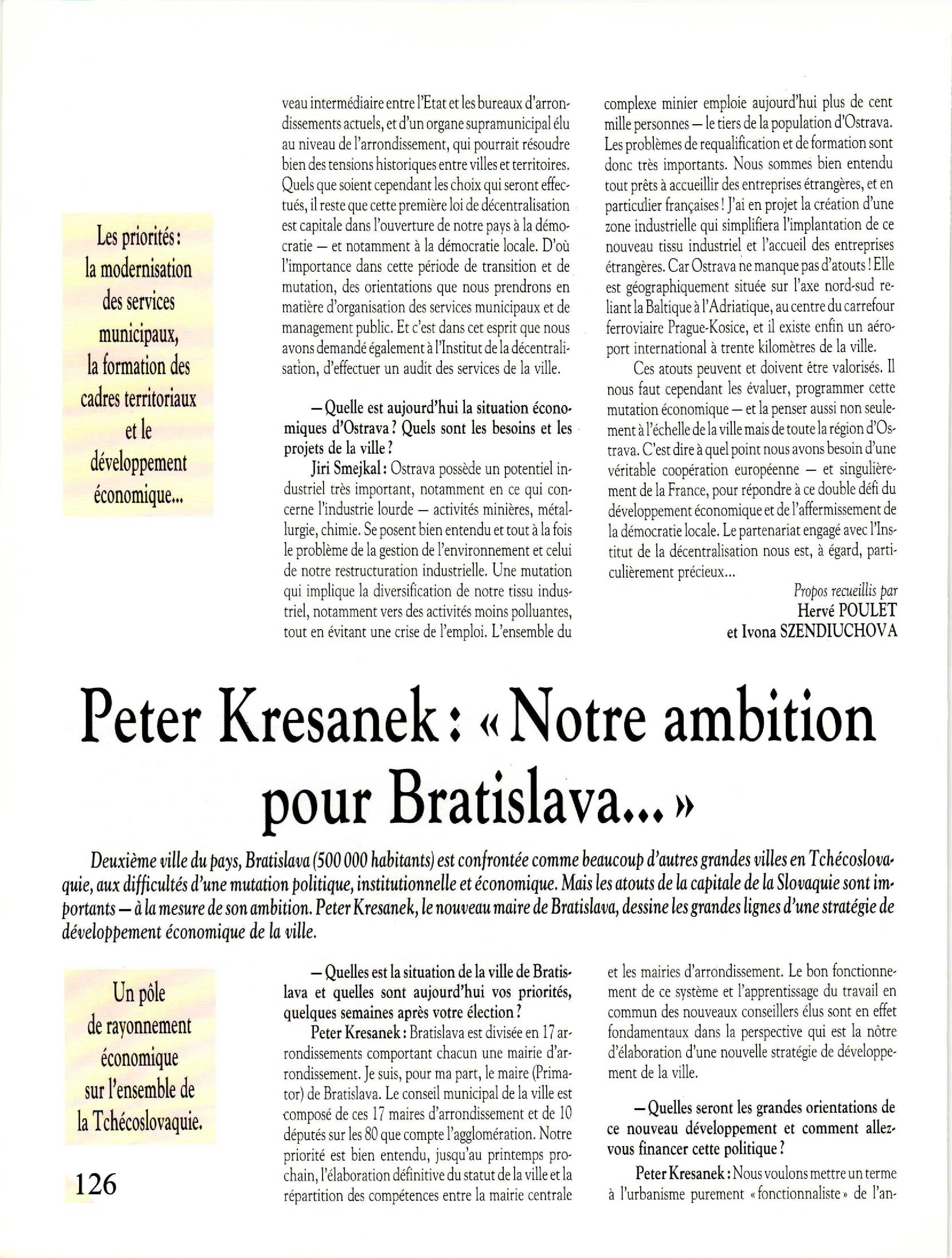 Article : Entretien avec Kresanek P.