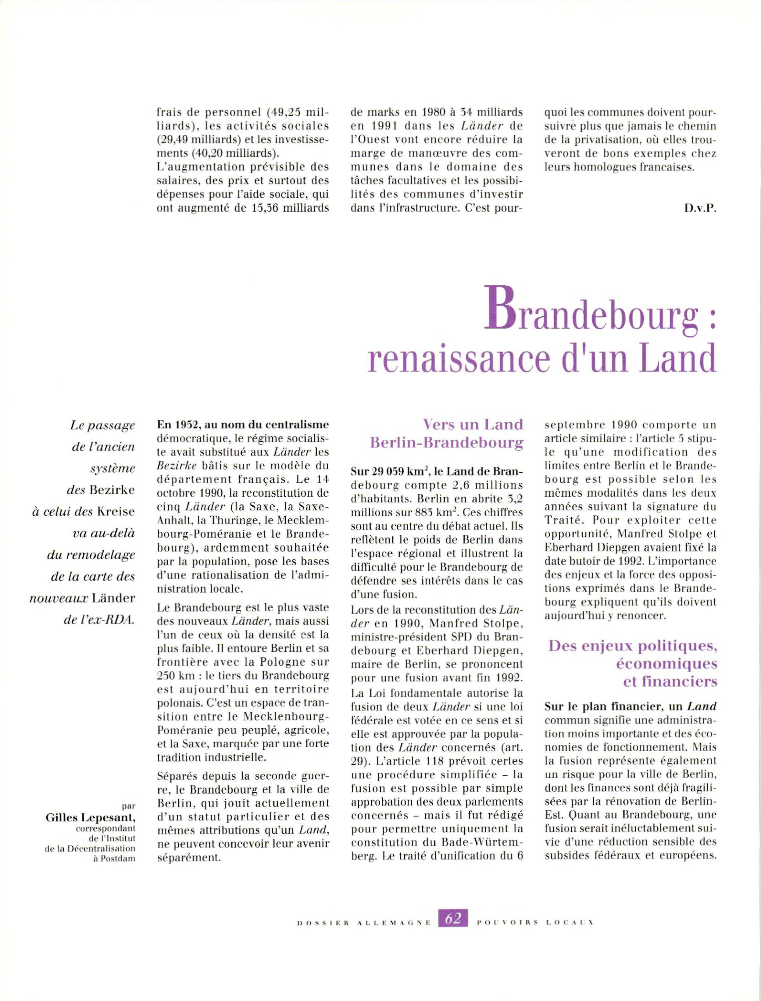 Article : Brandebourg : renaissance d’un Land