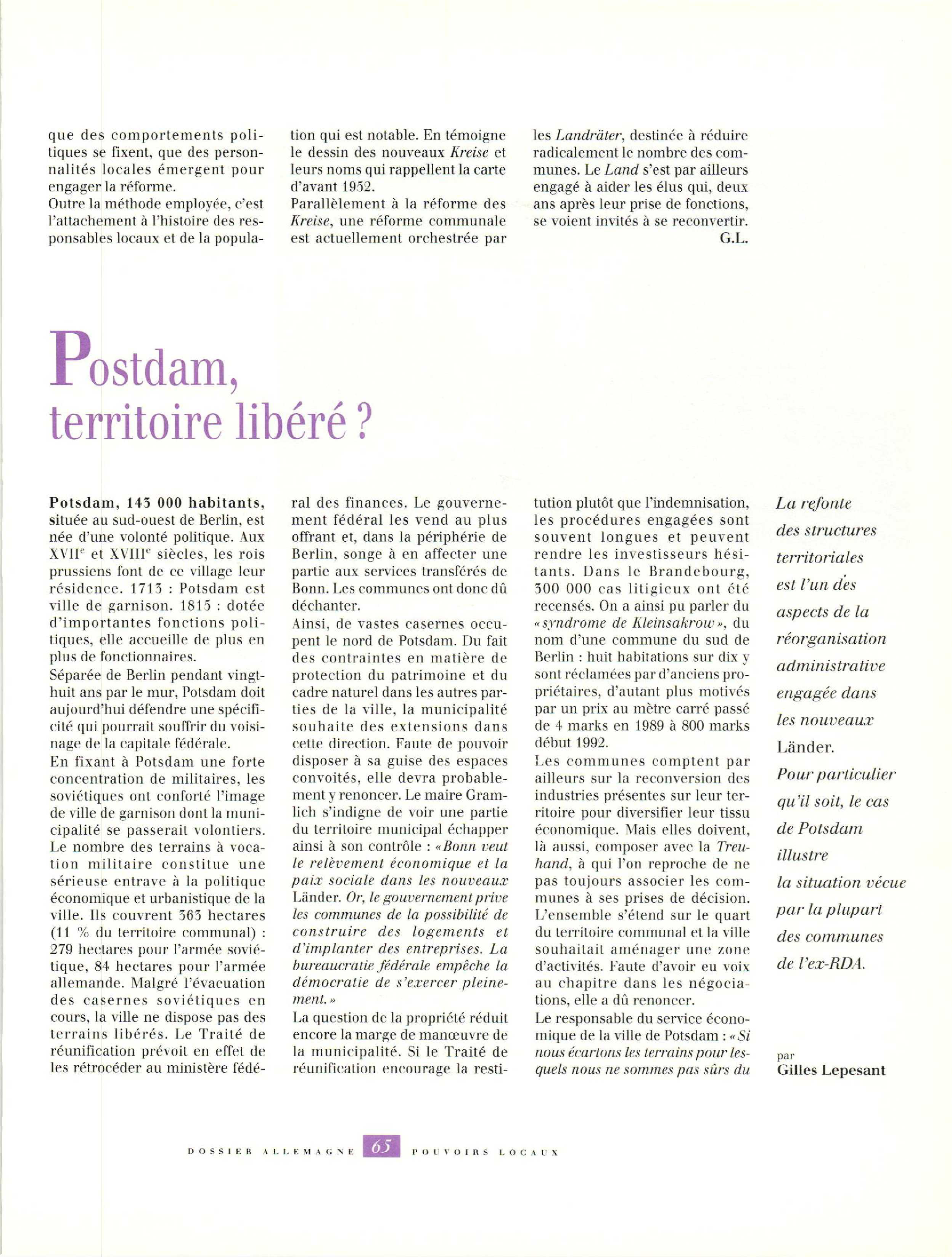 Article : Potsdam, territoire libéré ?