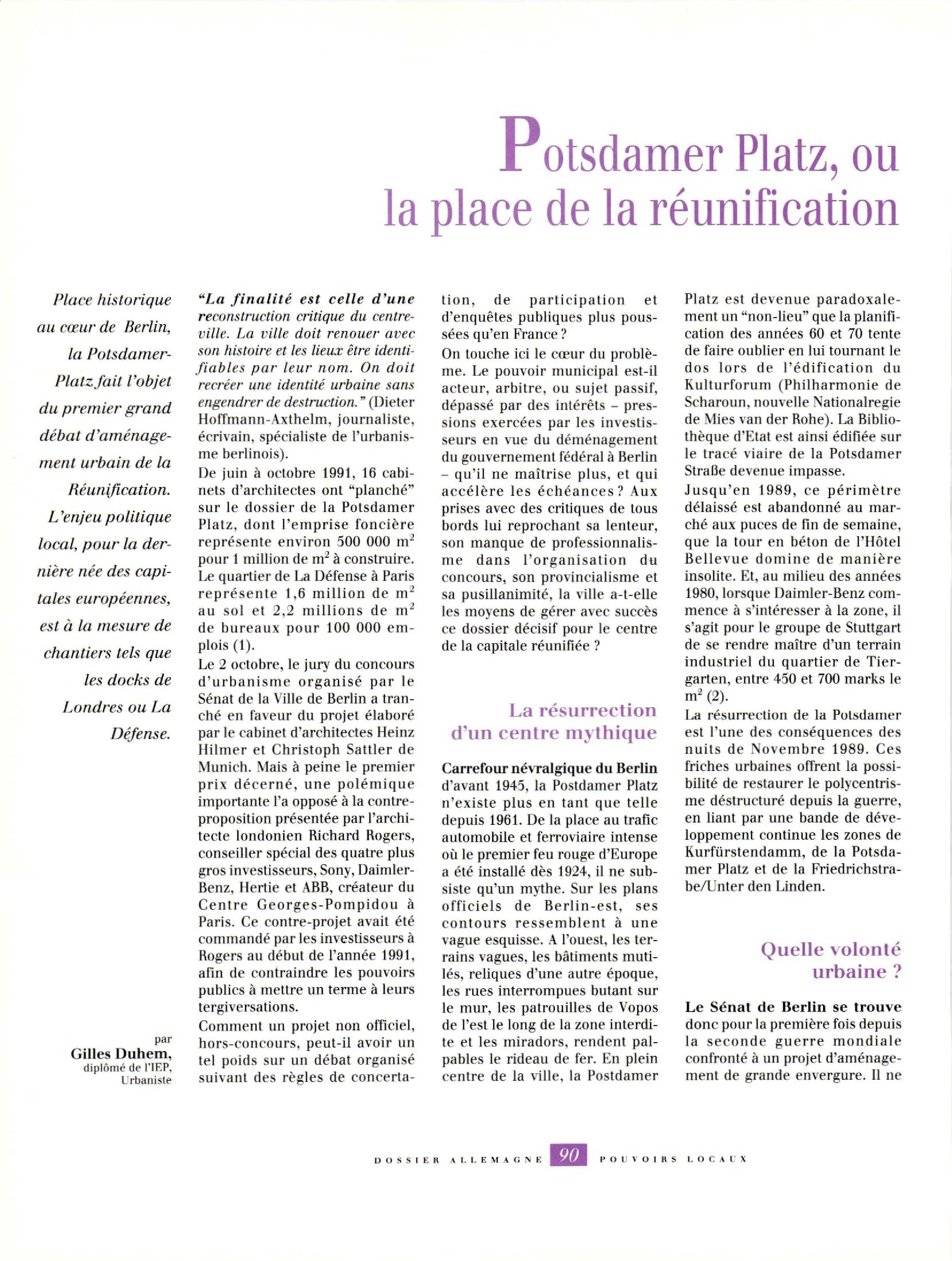 Article : Potsdamer Platz, ou la place de la réunification