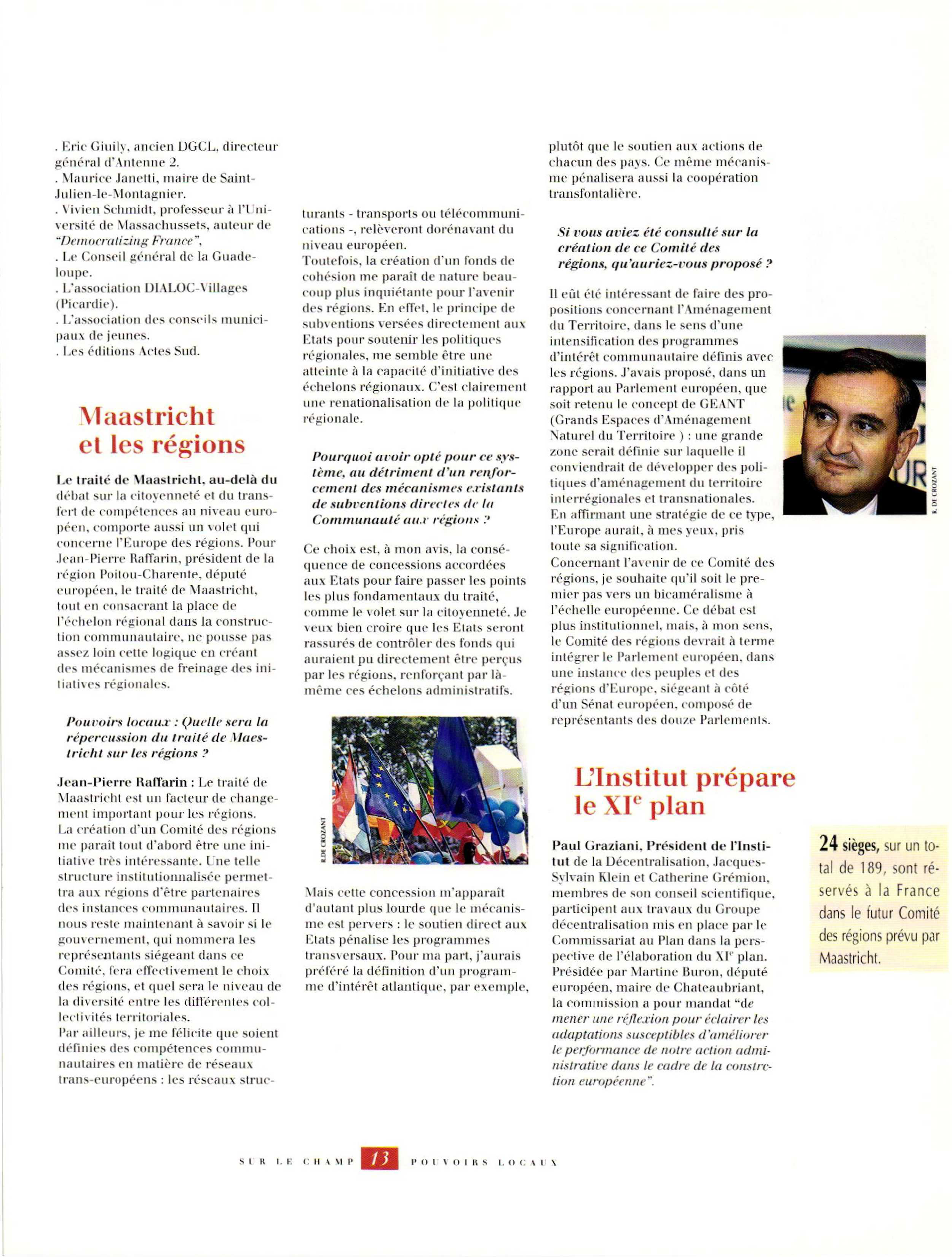 Article : Maastricht et les régions. Entretien avec Raffarin J.-P.