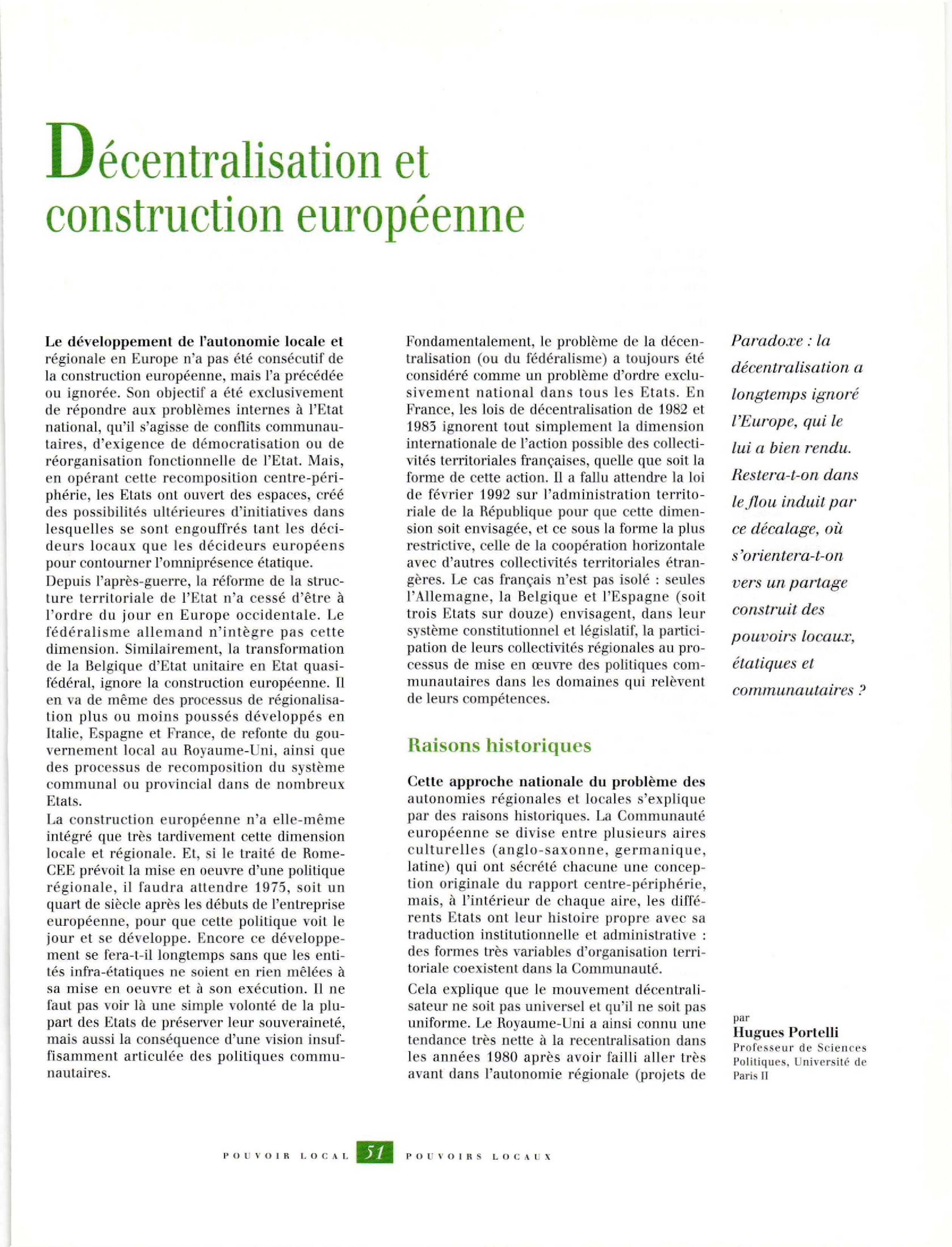 Article : Décentralisation et construction européenne