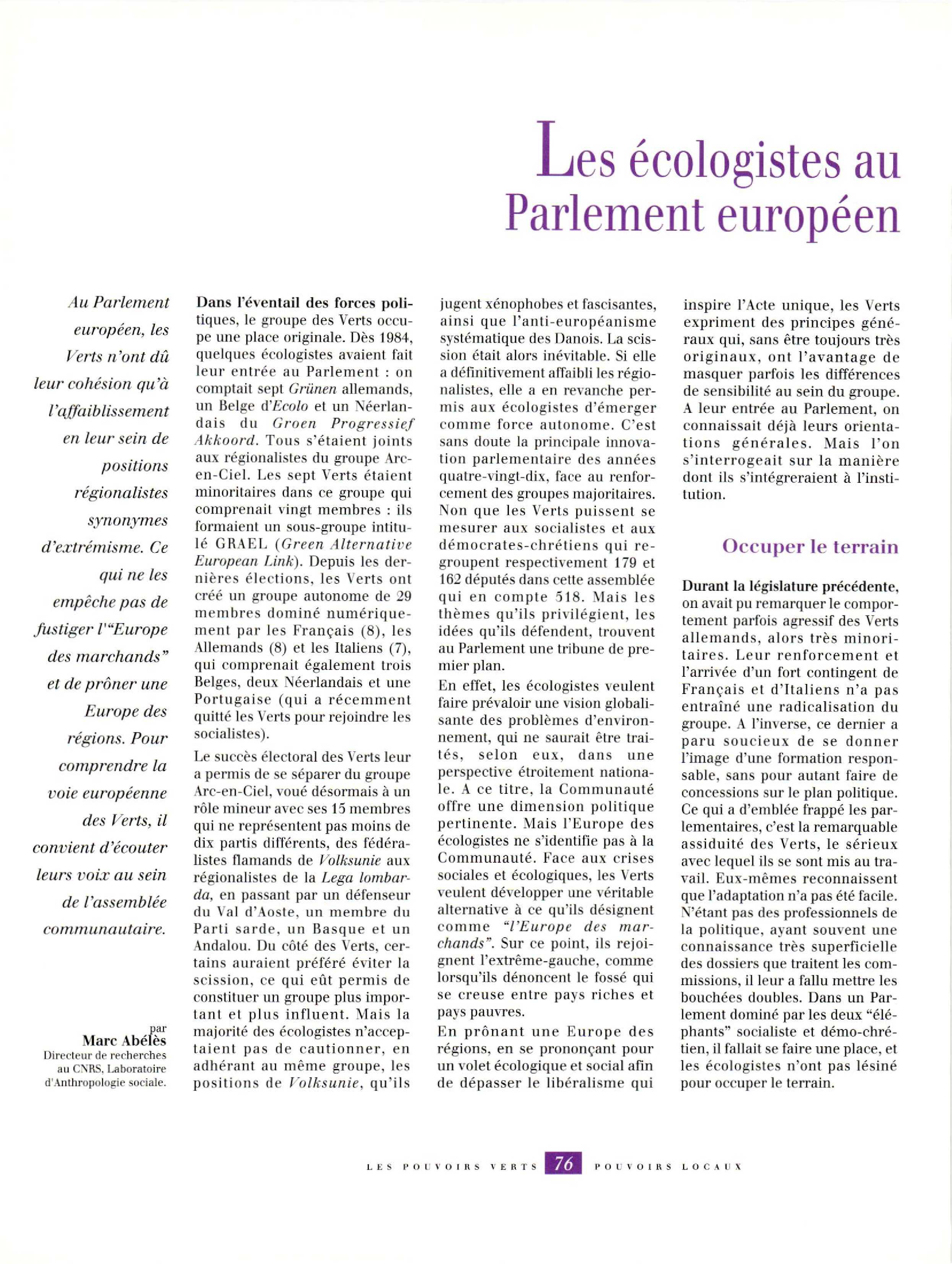 Article : Les écologistes au parlement européen