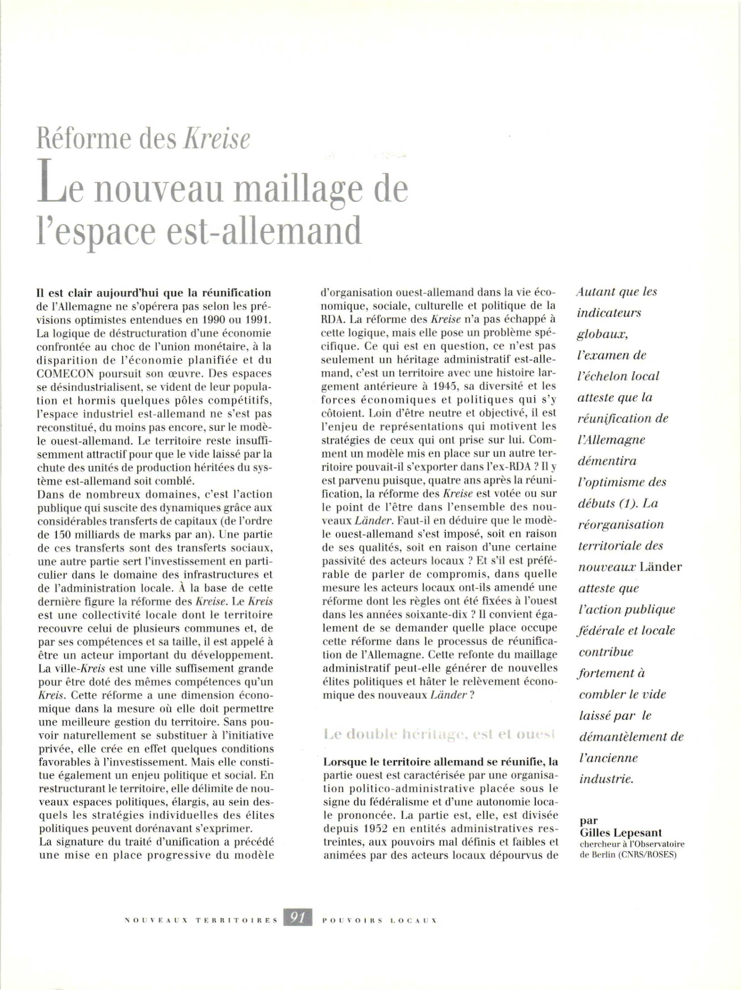 Article : Le nouveau maillage de l’espace est-allemand