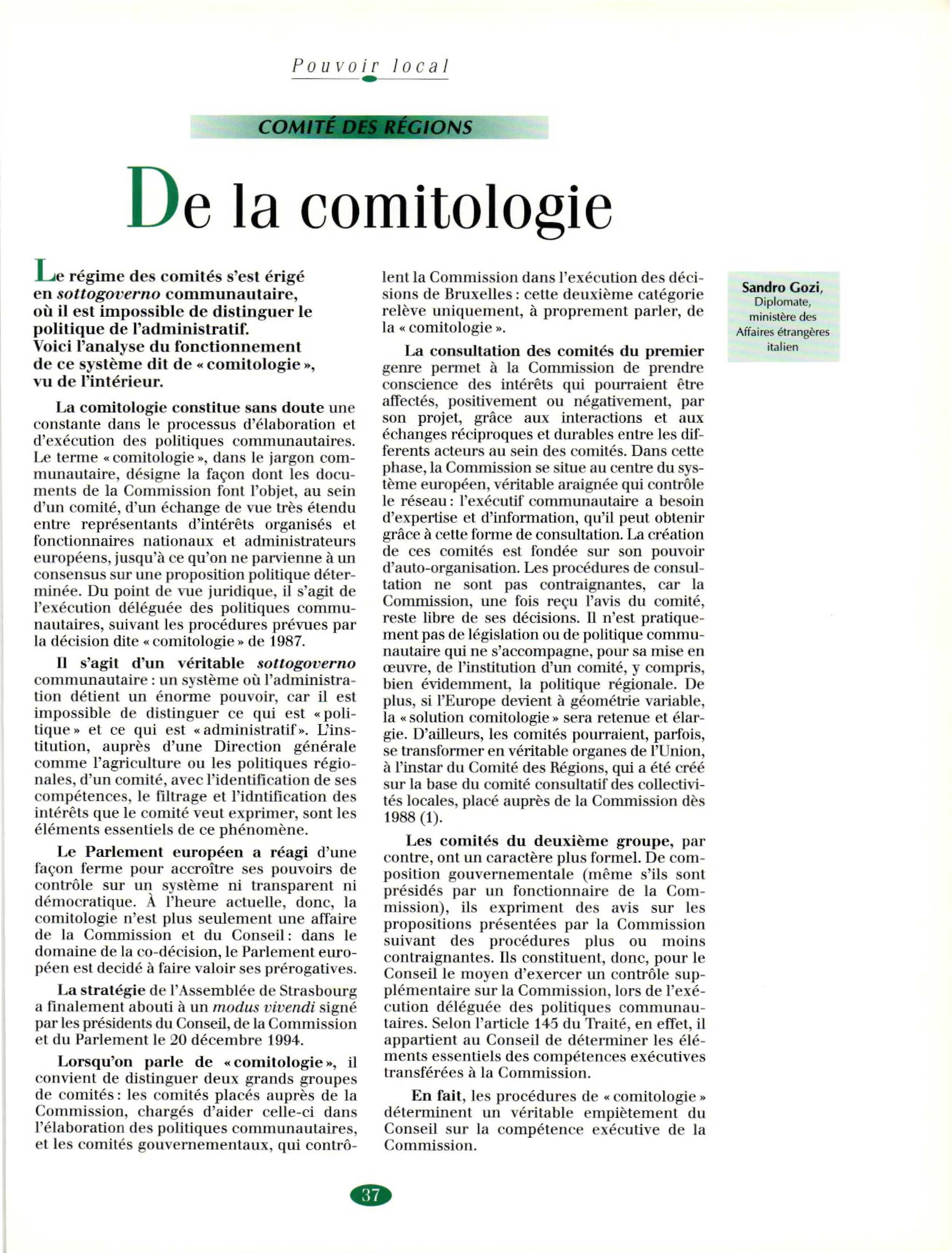 Article : De la comitologie