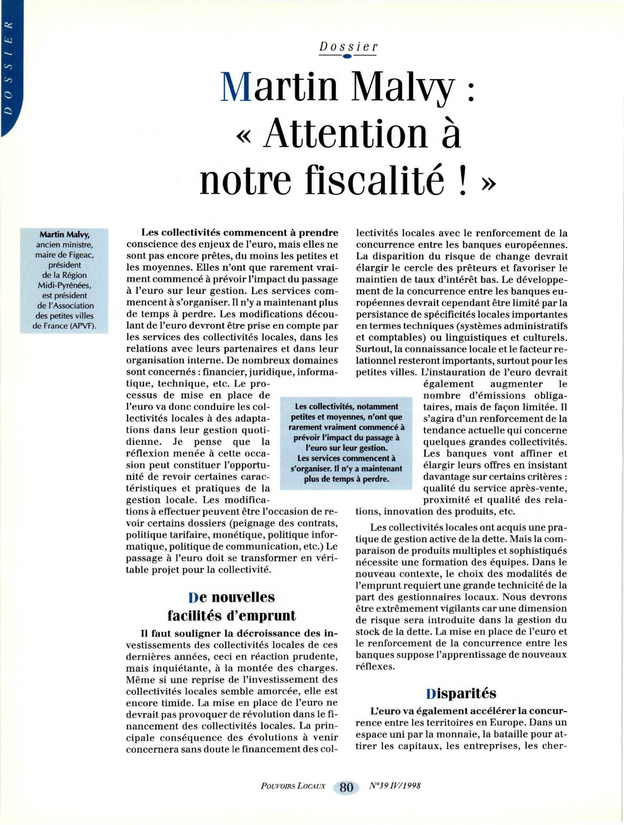 Article : « Attention à notre fiscalité ! »
