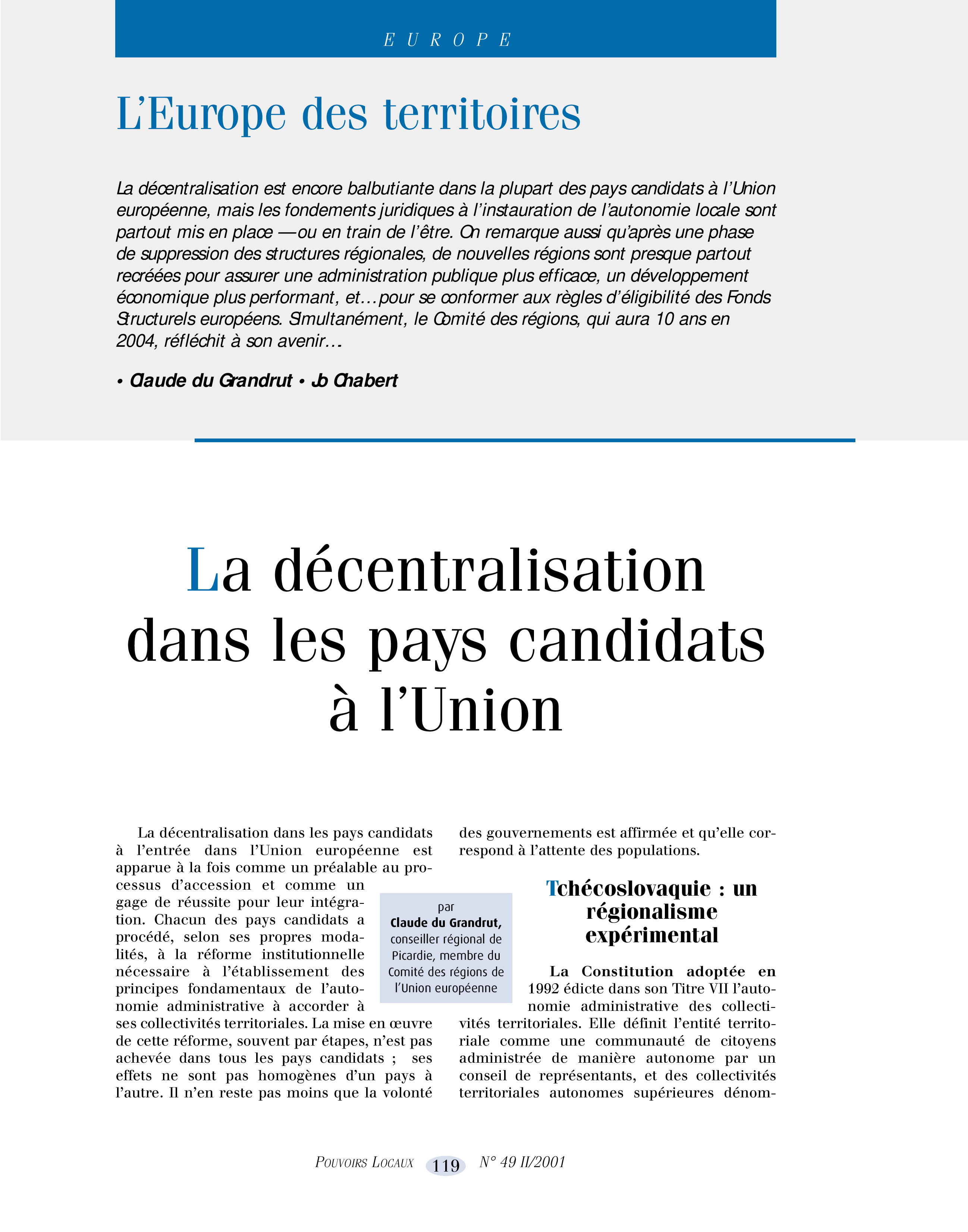 Article : La décentralisation dans les pays candidats à l’Union