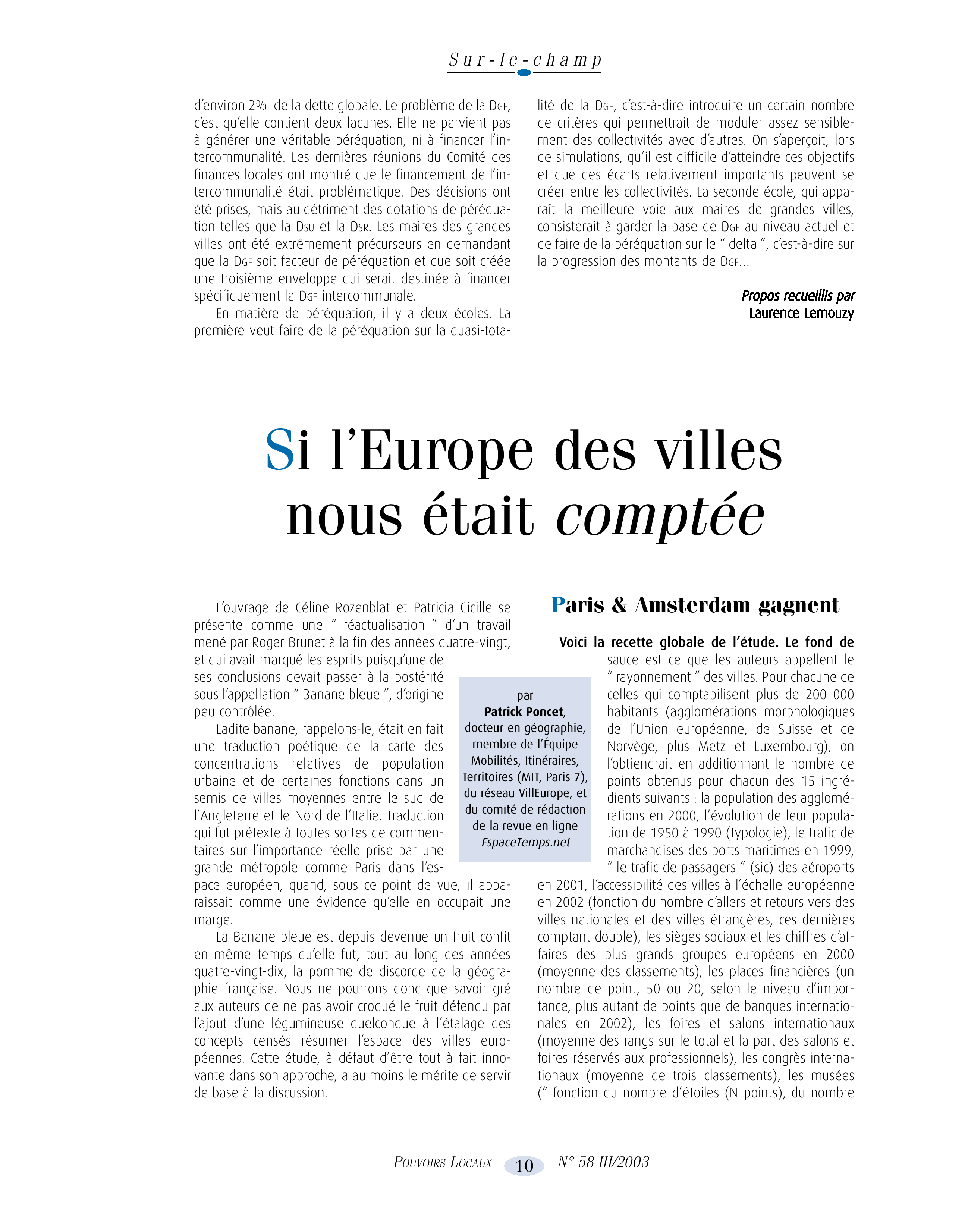 Article : Si l’Europe des villes nous était compté