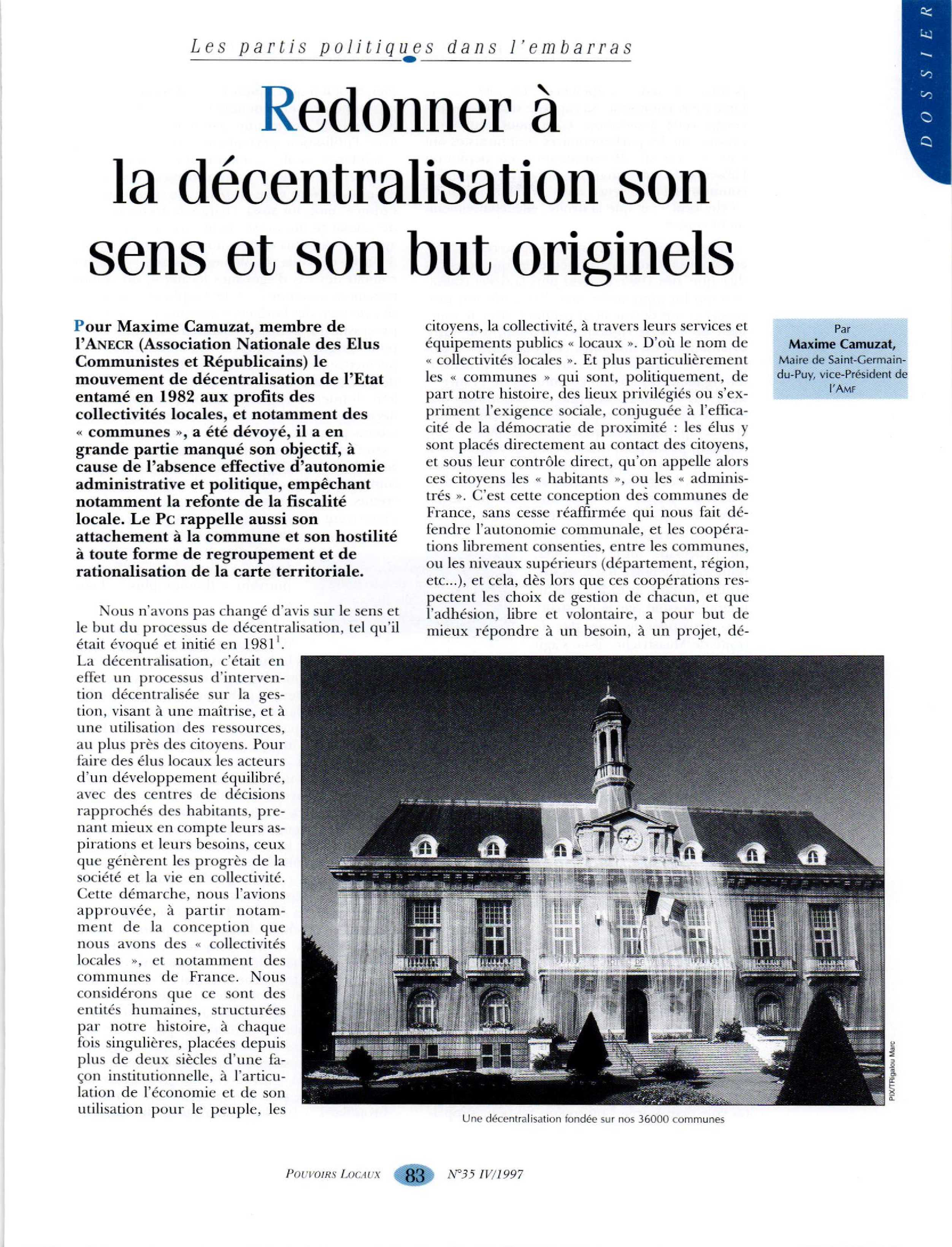 Article : Redonner à la décentralisation son sens et son but originels